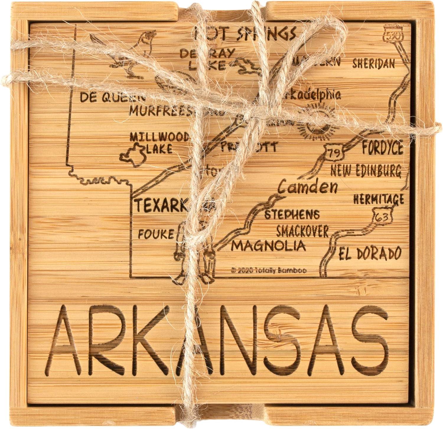 Arkansas State Puzzle Bamboo Coaster Set with Case