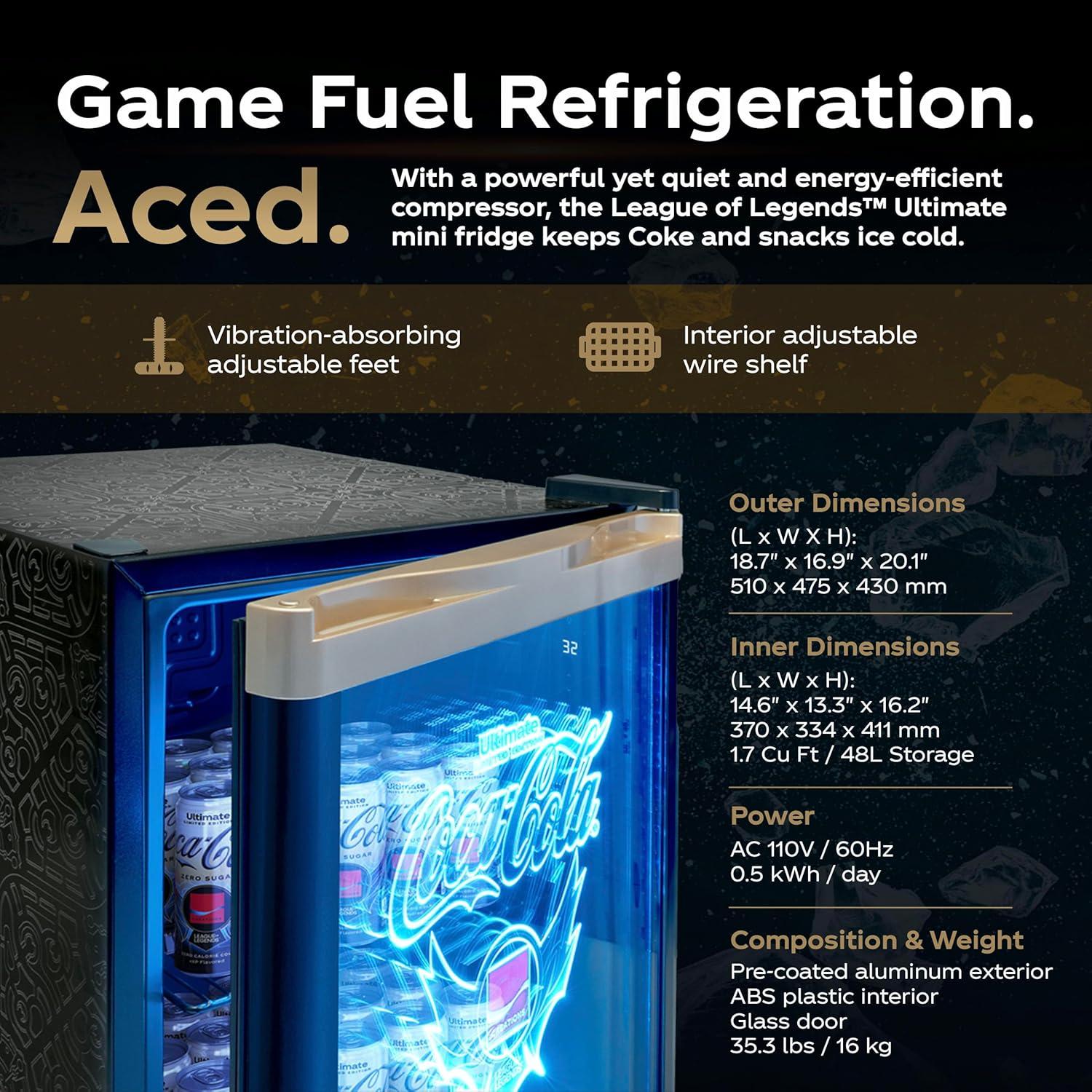 Limited Edition Black and Gold Gaming Mini Fridge with LED Lighting