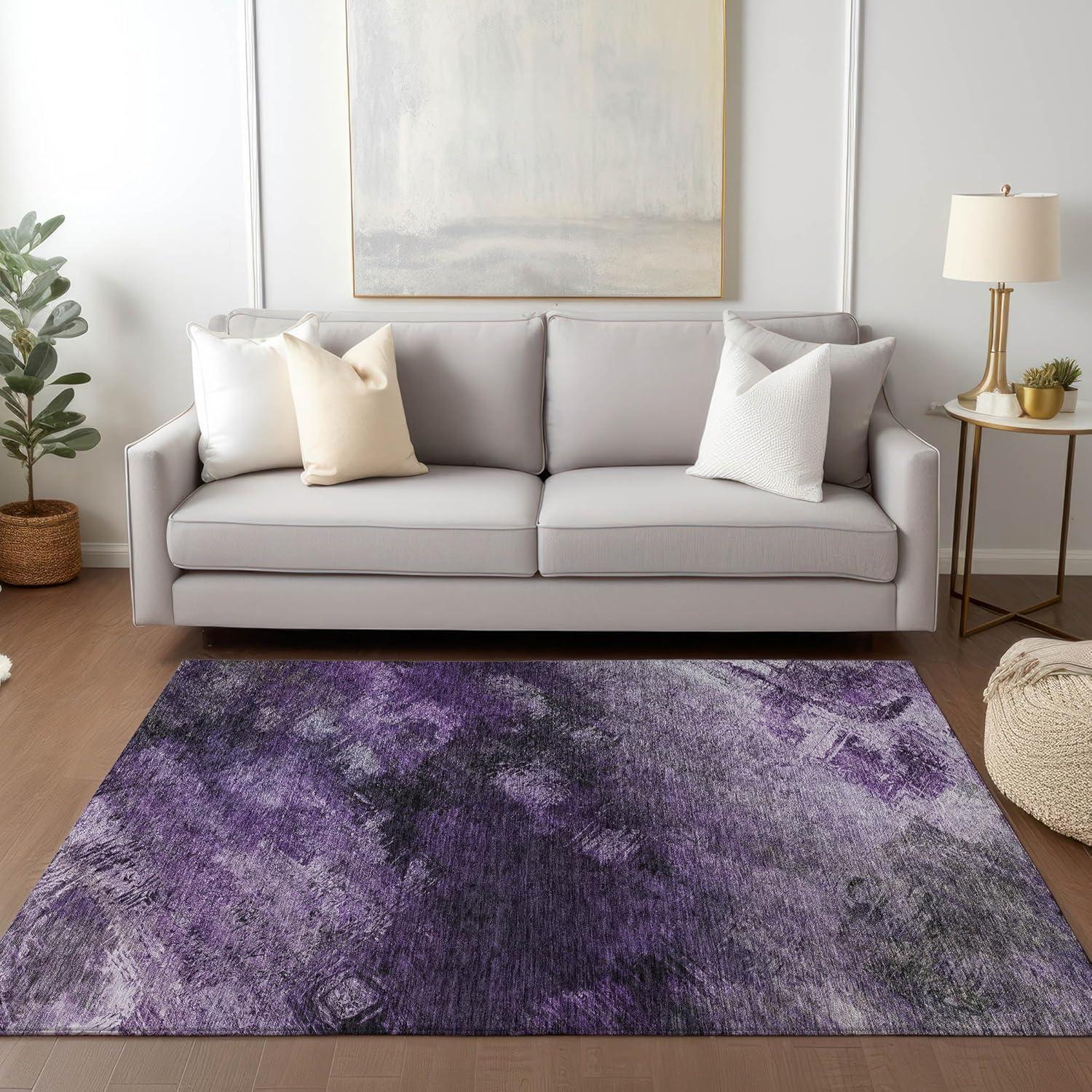 Purple Flat Woven Rectangular Synthetic Area Rug