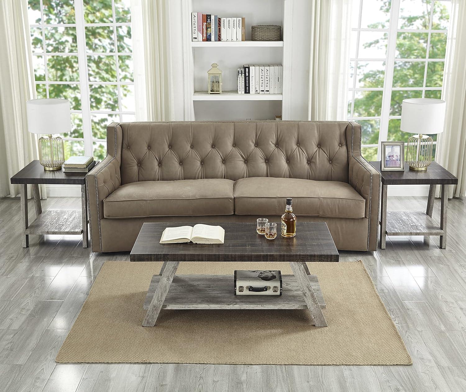 Roundhill Furniture Athens Contemporary 3-Piece Wood Shelf Coffee Table Set in Weathered Walnut and Gray