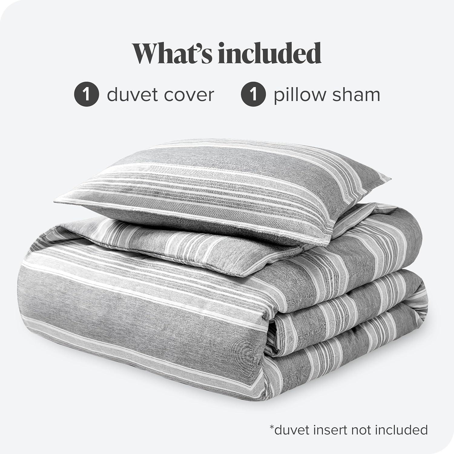 Bare Home Luxury Duvet Cover and Sham Set - Premium 1800 Collection - Ultra-Soft - Twin/Twin-XL, Stripe - Heathered Charcoal, 2-Pieces