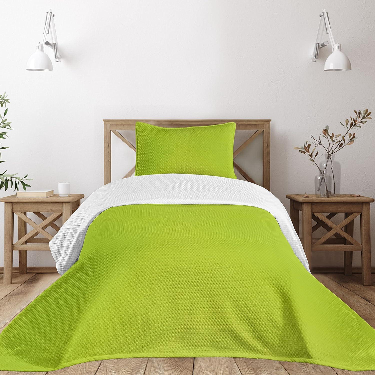 Ambesonne Lime Green Bedspread Set Blurry Pastel Colors Apple Green