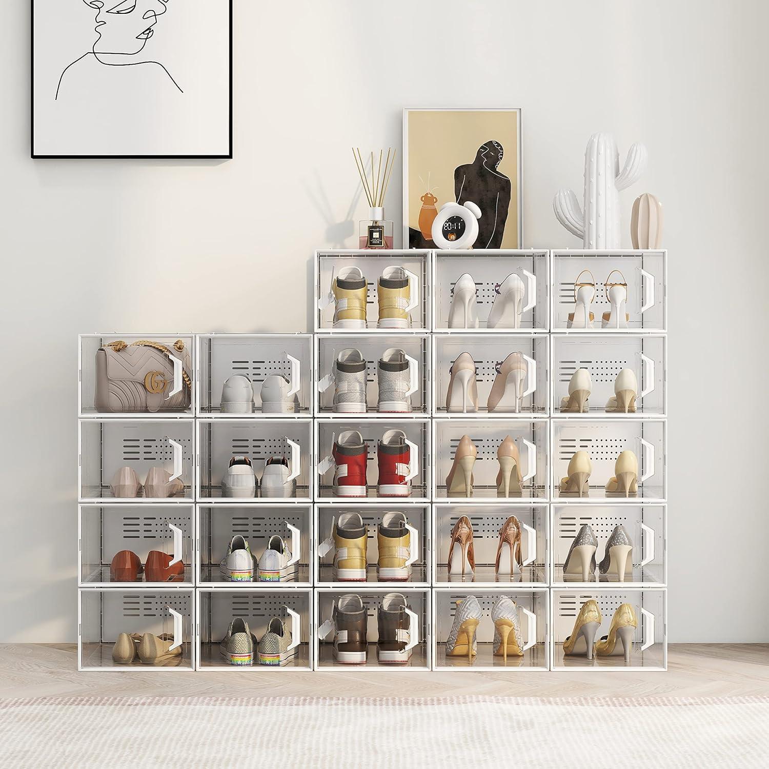 Clear Stackable Plastic Shoe Storage Boxes with Ventilation Holes