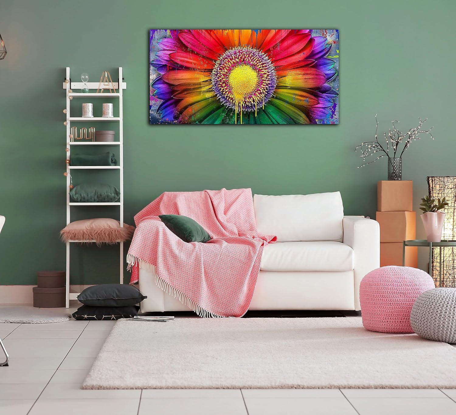 Colorful Abstract Daisy Canvas Wall Art for Nursery, 20x40 Inches