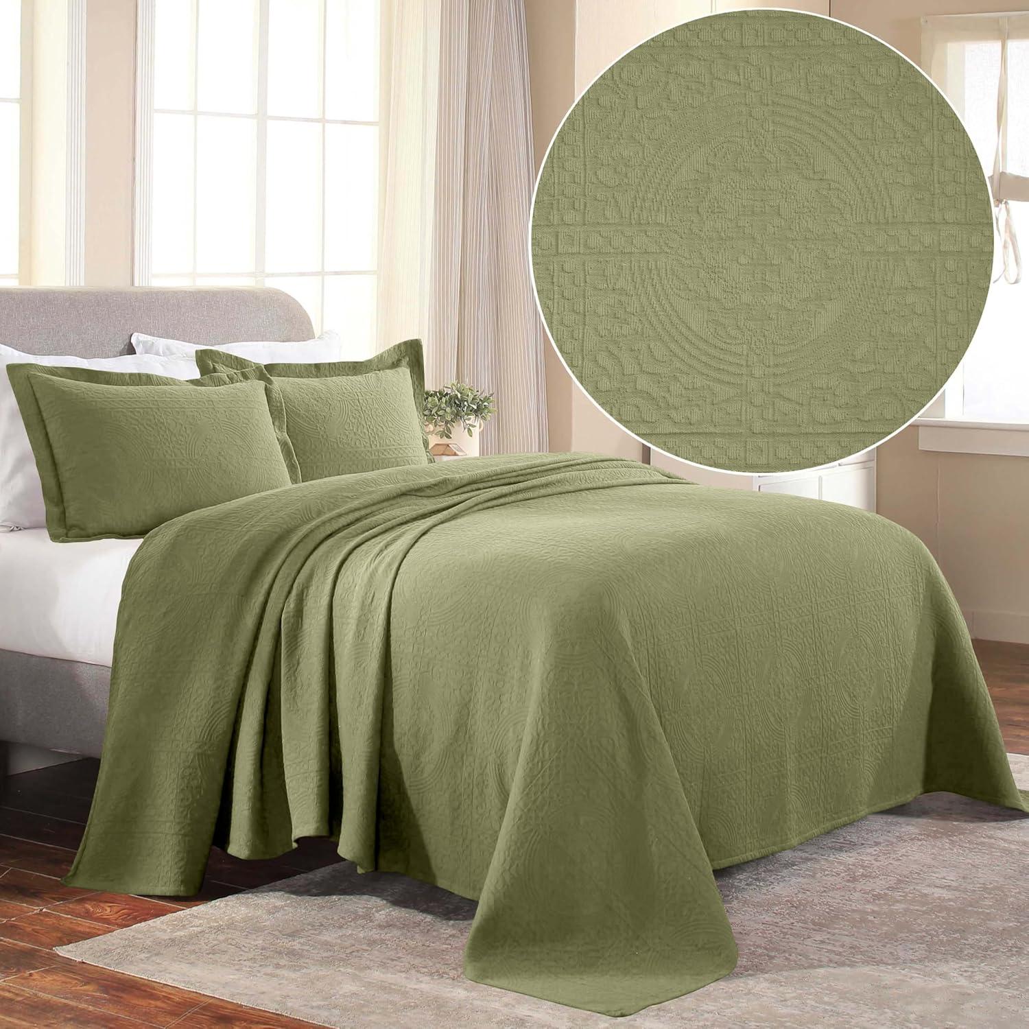 Superior Fleur De Lis Cotton Decorative Bedspread and Sham Set, Twin, Sage