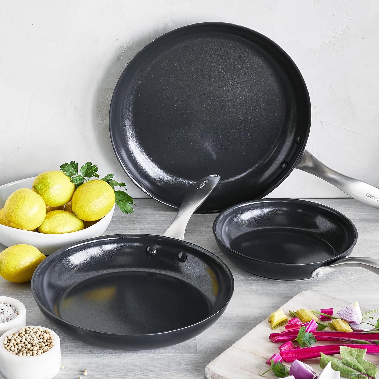 Black Ceramic Nonstick Aluminum Frypan Set with Stainless Steel Handles