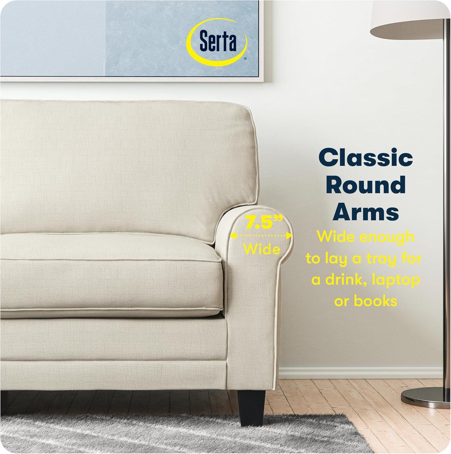 Serta Copenhagen 78" Rolled Arm Sofa, Easy Care Fabric, Soft Pillow Back, Pocket Coil Seat Cushions