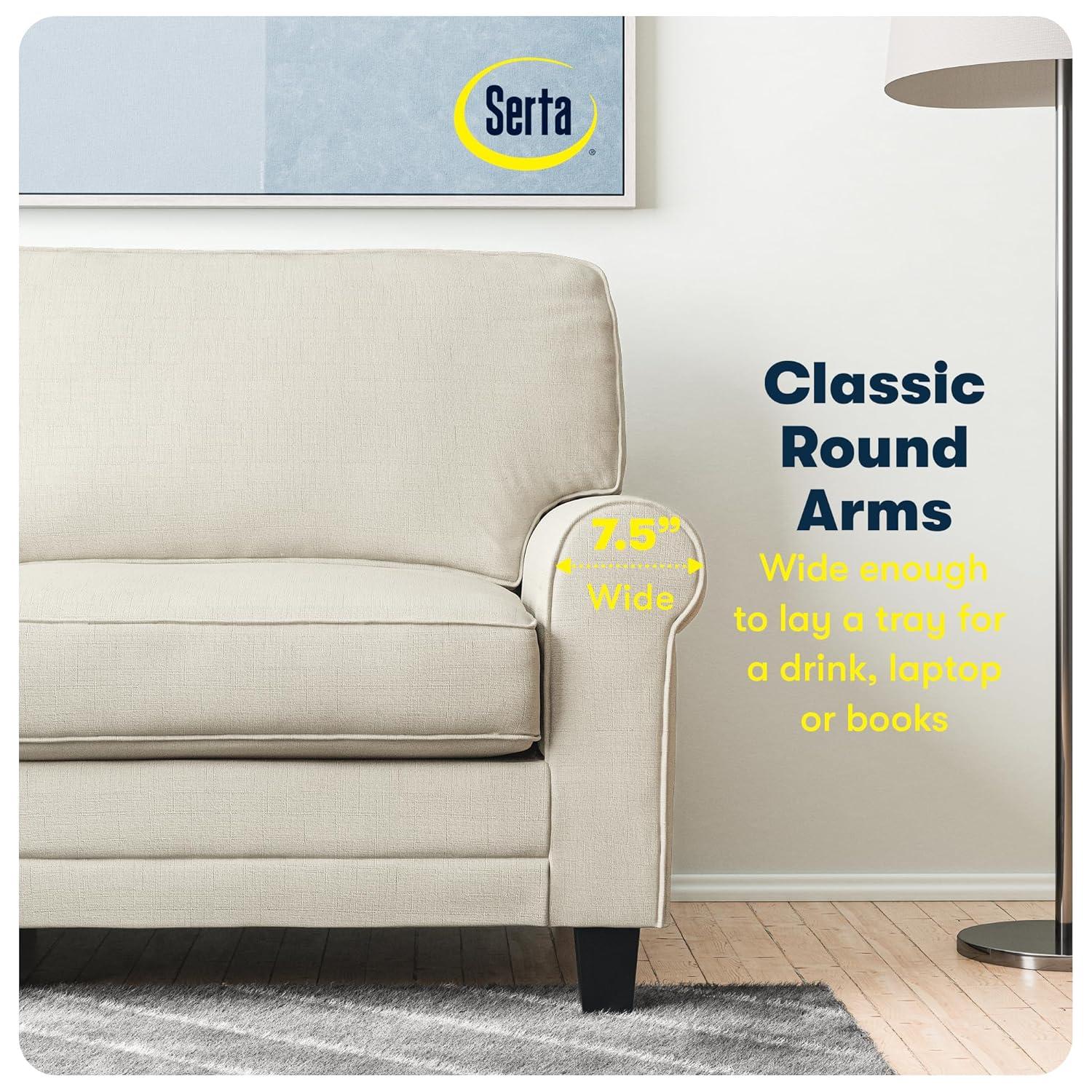 Serta Copenhagen 78" Rolled Arm Sofa, Easy Care Fabric, Soft Pillow Back, Pocket Coil Seat Cushions