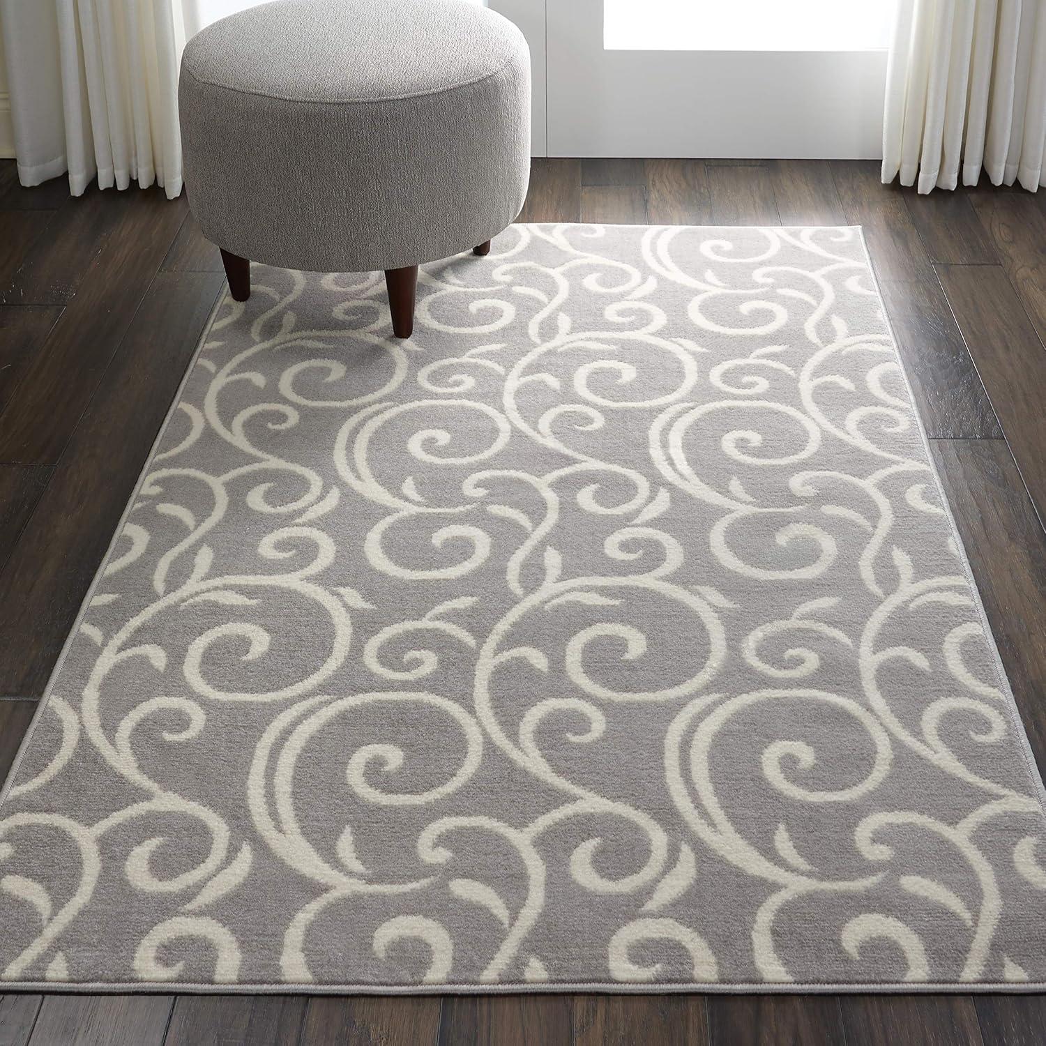 Nourison Grafix 3'9" x 5'9" (4' x 6') Grey Area Rug Bohemian Contemporary Botanical by Nourison