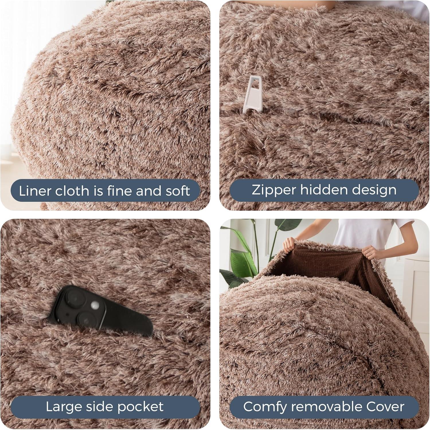 Large Faux Fur Convertible Bean Bag Chair and Bed