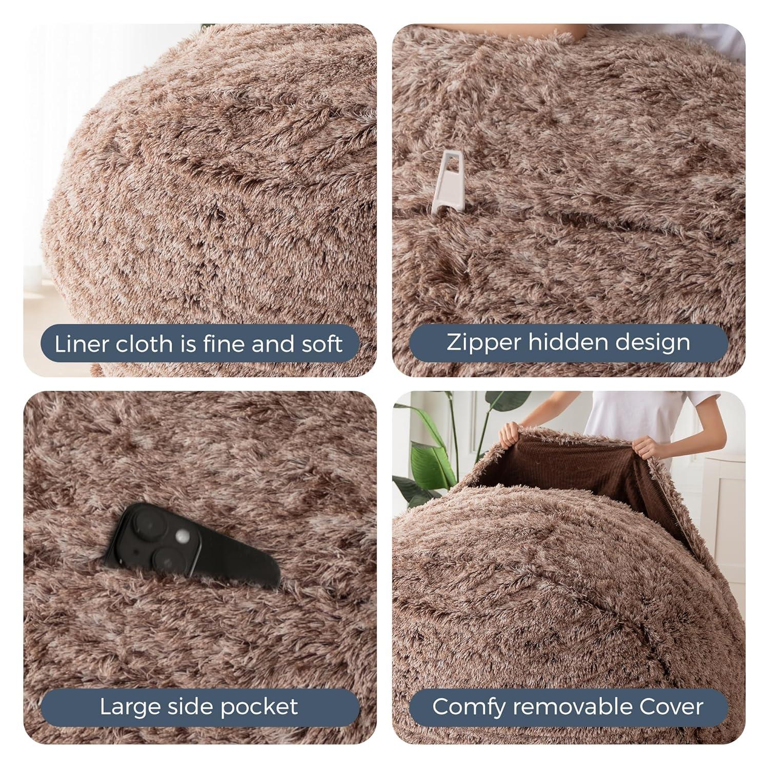 Large Faux Fur Convertible Bean Bag Chair and Bed