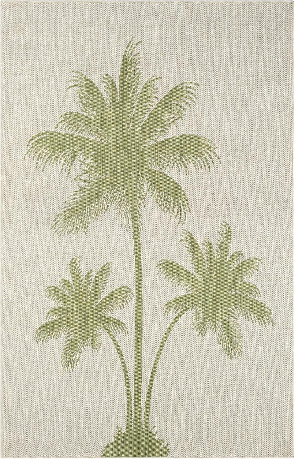 LR Home Camila 5' x 7', Beige/Green Palm Tree Fade, Stain, and Moisture Resistant Indoor/Outdoor Area Rug