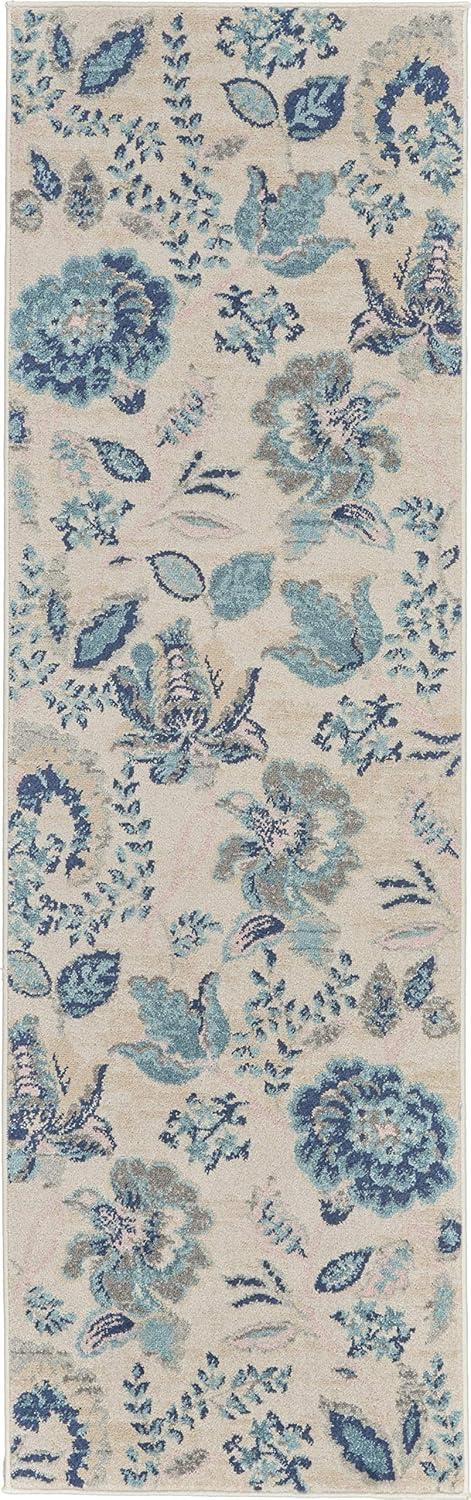 Nourison Tranquil 5'3" X 7'3" (5' x 7') Ivory/Light Blue Area Rug French Country Eclectic Floral by Nourison