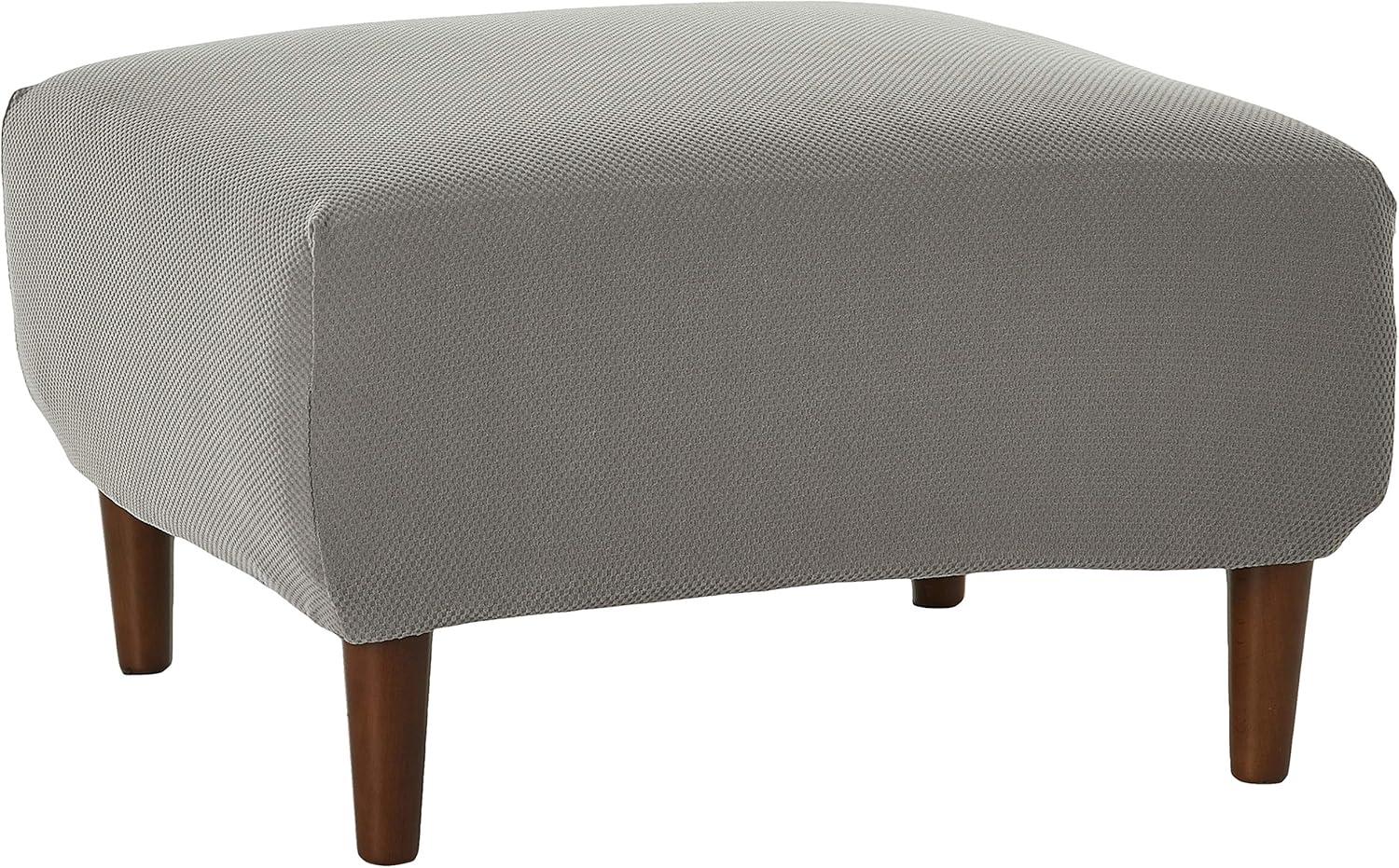 Flannel Gray Stretch Pique Oversized Ottoman Slipcover