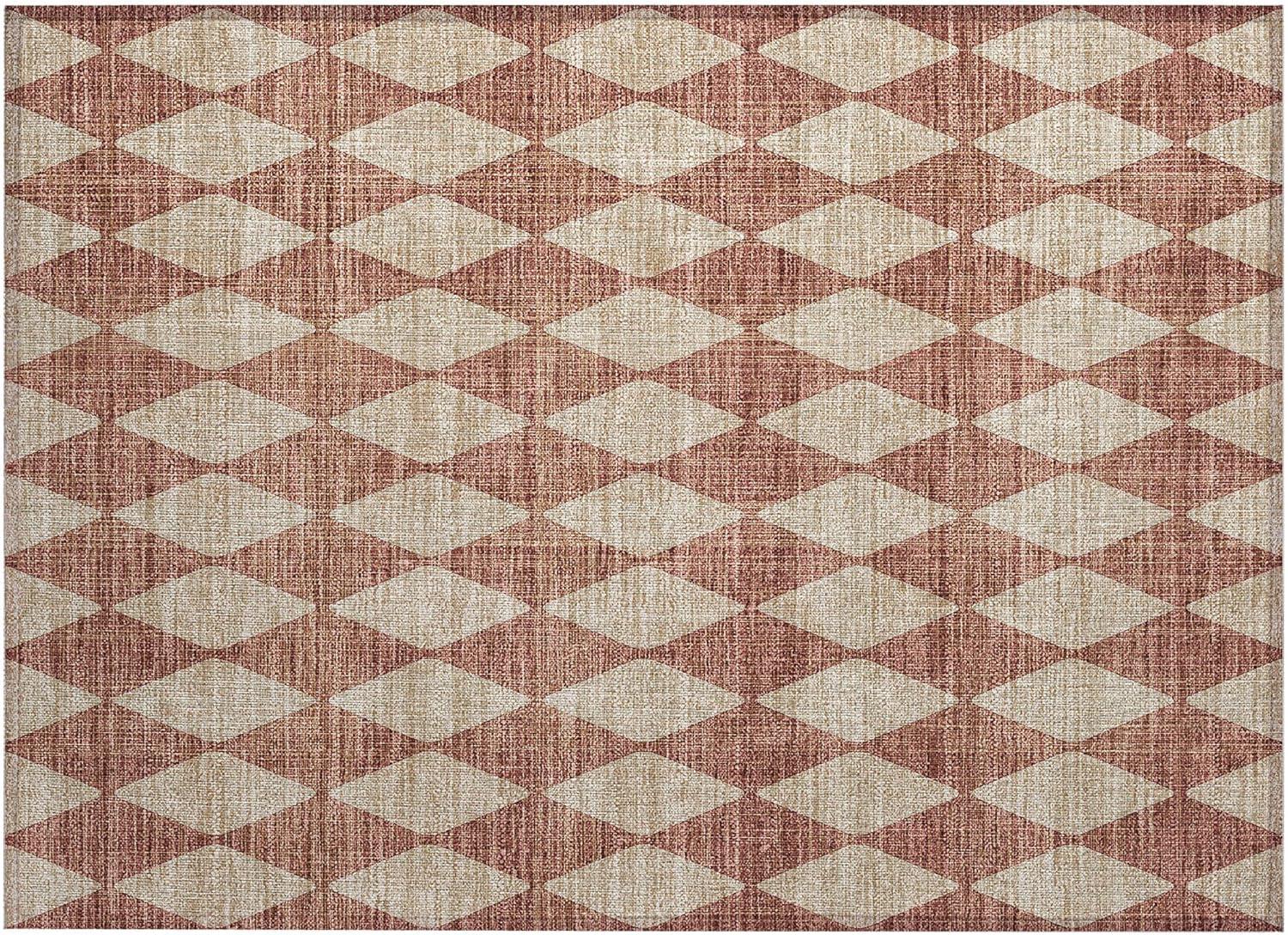 Paprika Diamond Pattern Washable Synthetic Area Rug