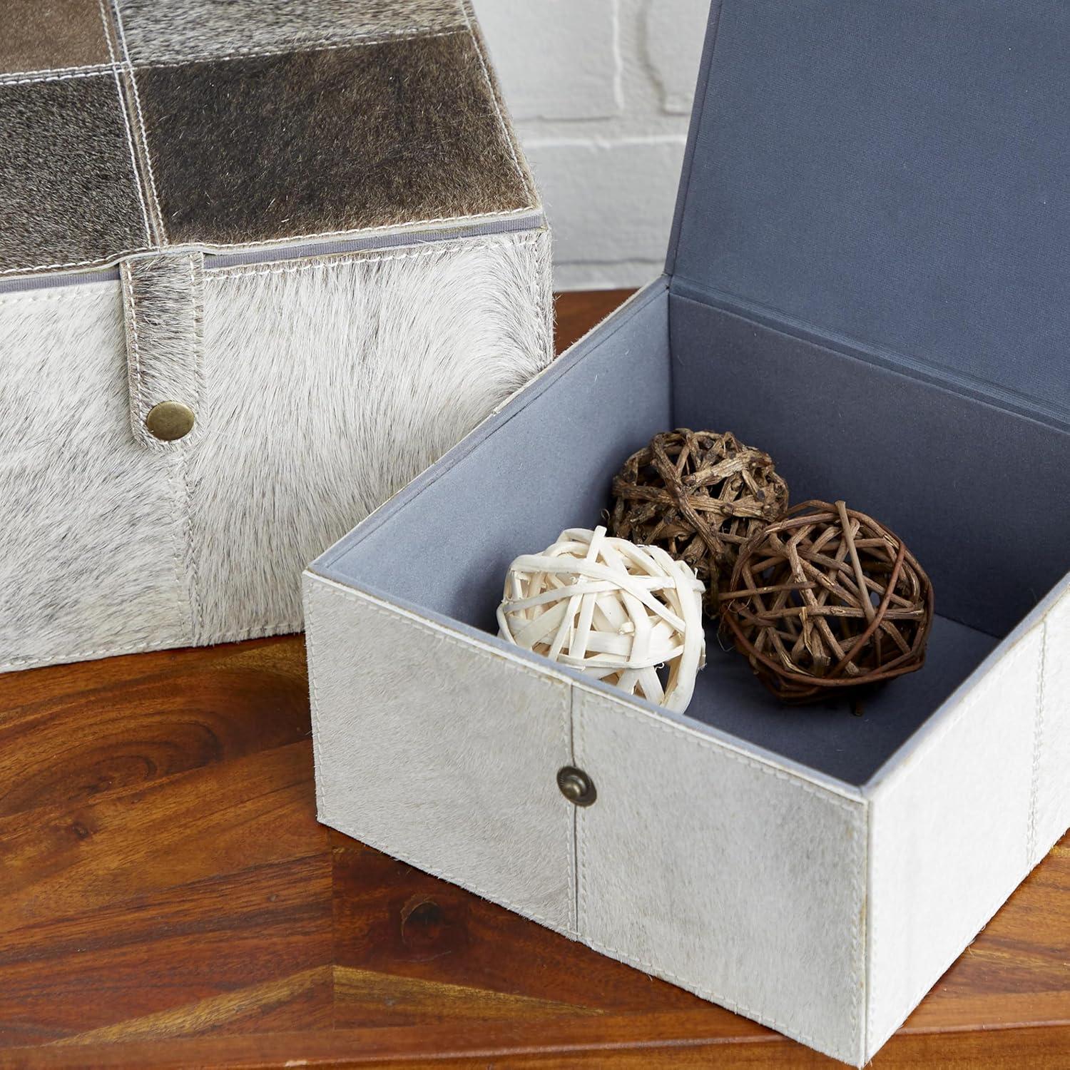 Gray Leather Hide Lidded Storage Boxes with Dividers