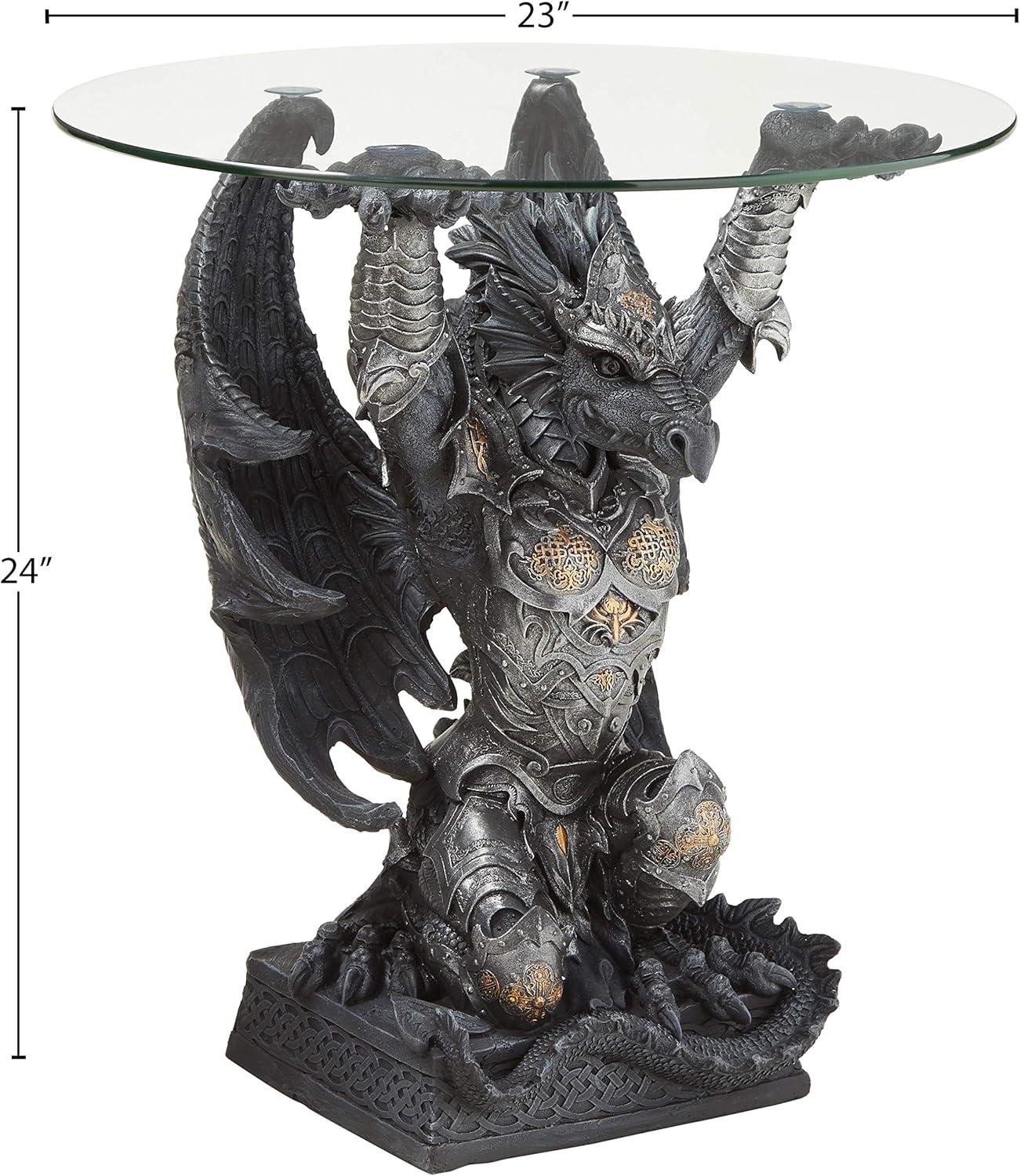 Hastings Warrior Dragon Sculptural Glass-Topped Table