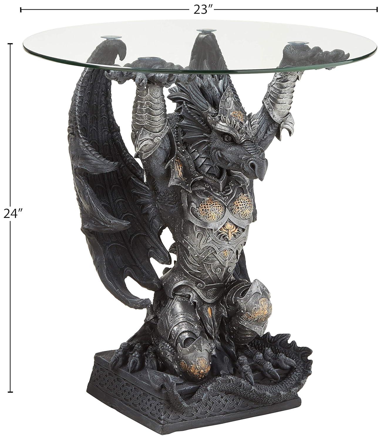 Hastings Warrior Dragon Sculptural Glass-Topped Table