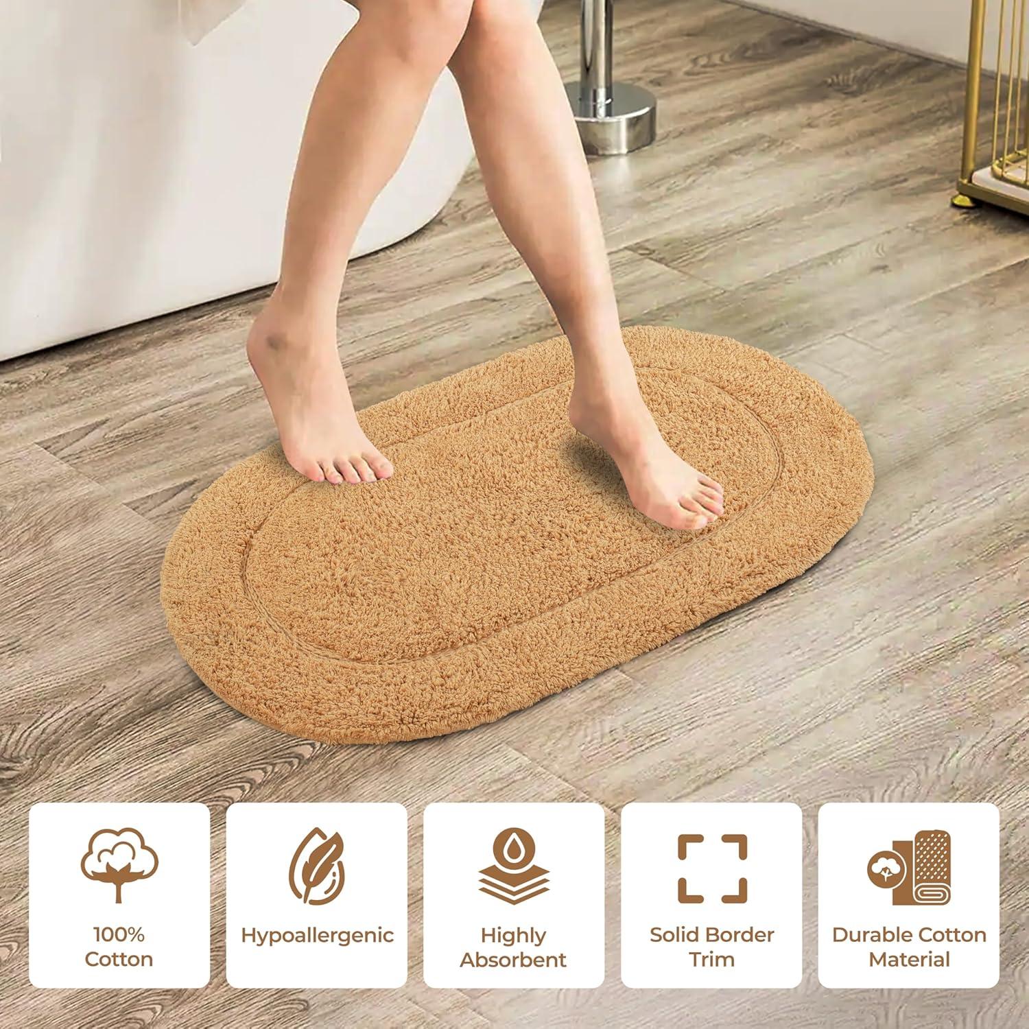 Cotton Solid 2-Piece Toast Highly Absorbent Non-Slip Oval Bath Rug Set by Superior