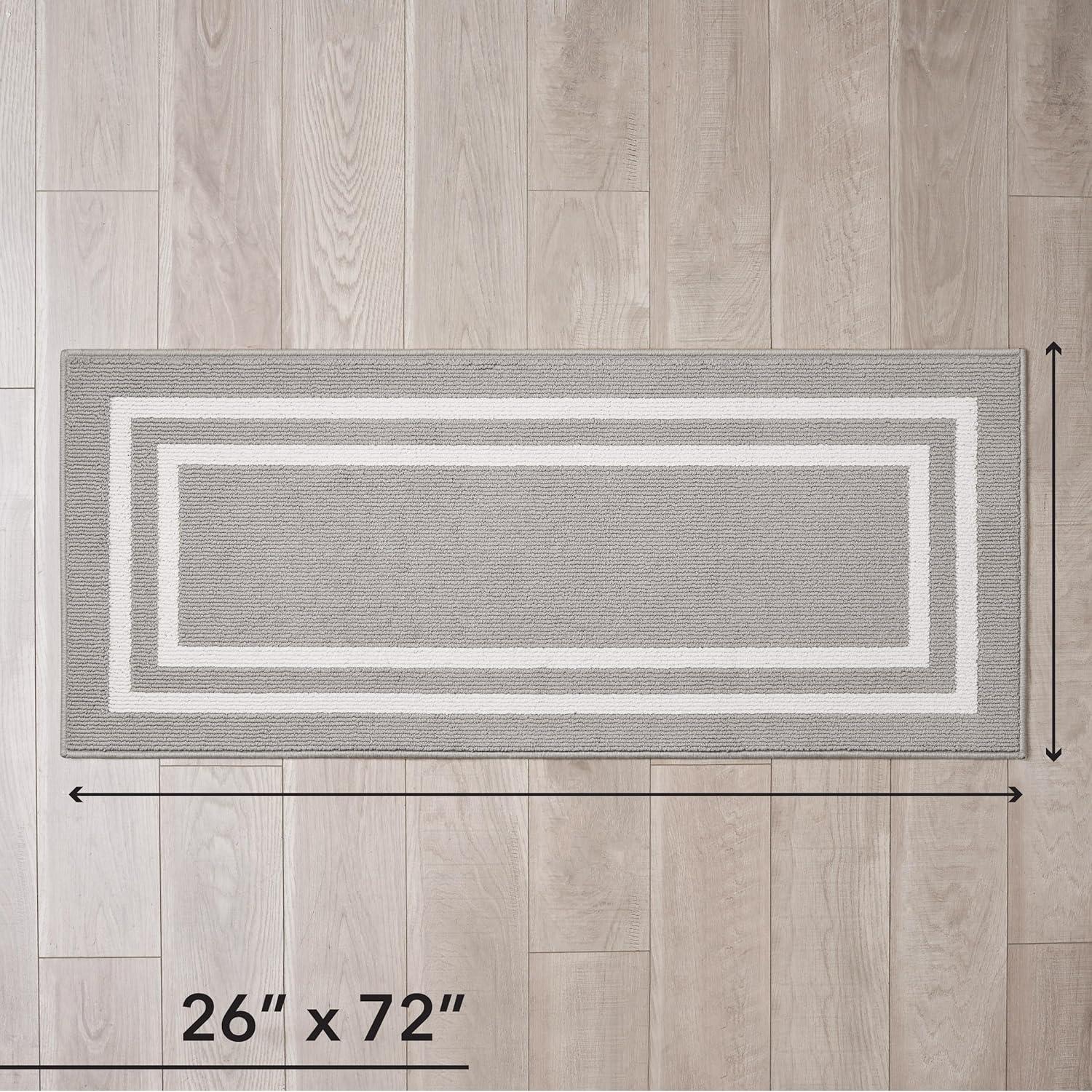 Double Border Machine Tufted Performance Light Gray/White Rug