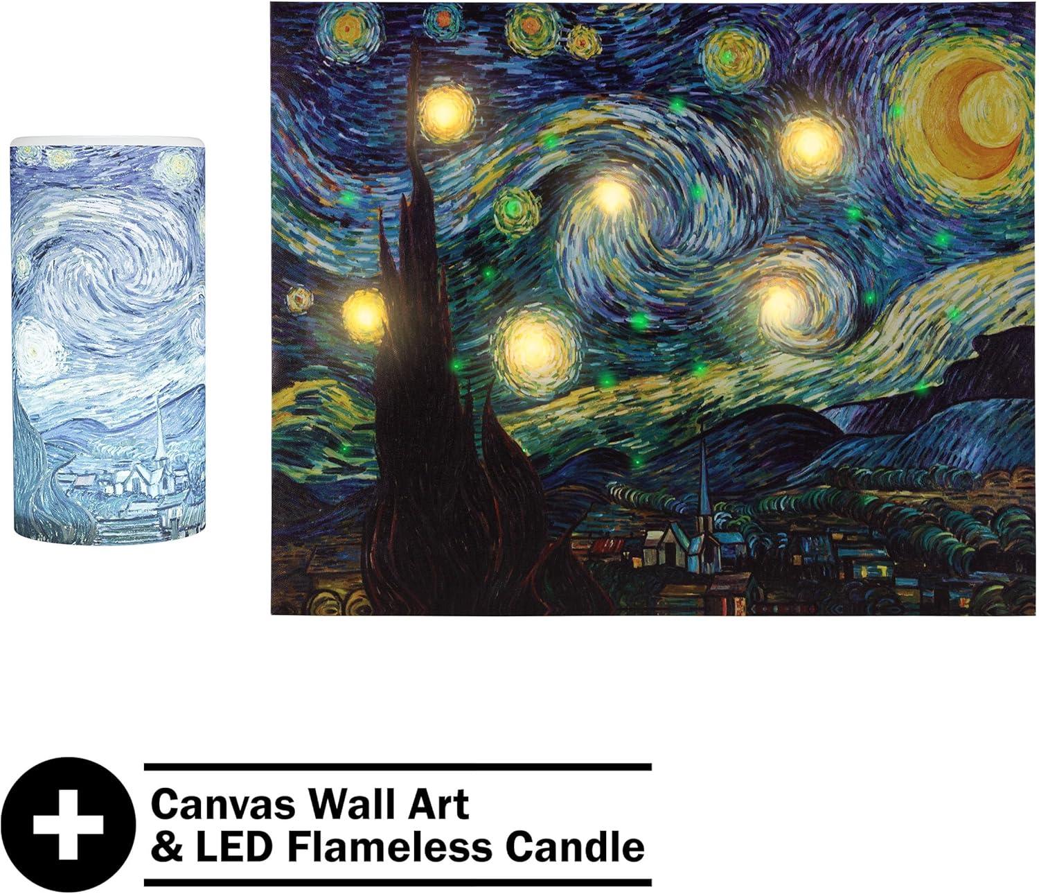 Lavish Home Van Gogh Art Décor Set – 16x20 Canvas Print and LED Candle