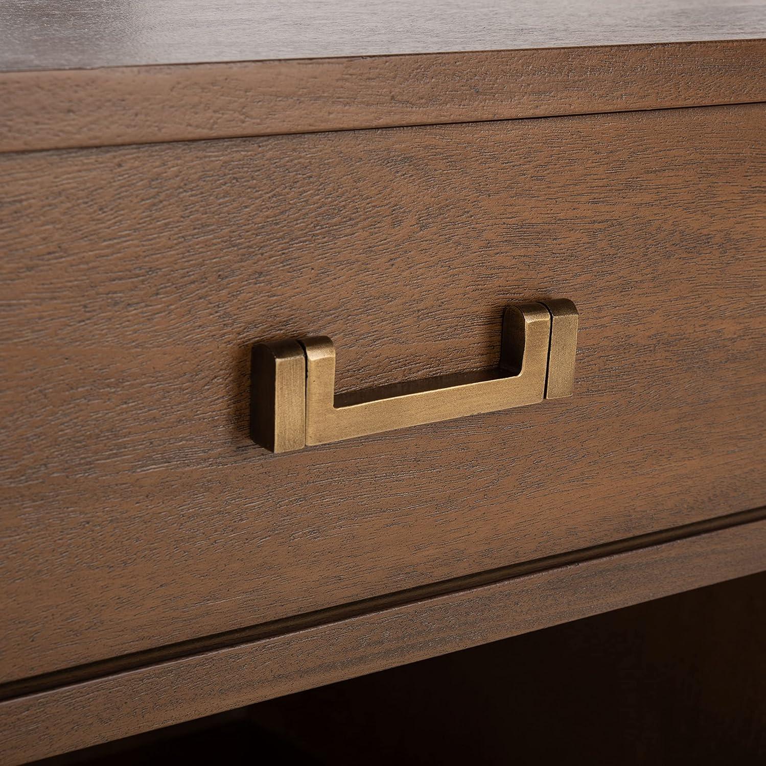 Brown Mahogany 1-Drawer Nightstand with Brass Hardware