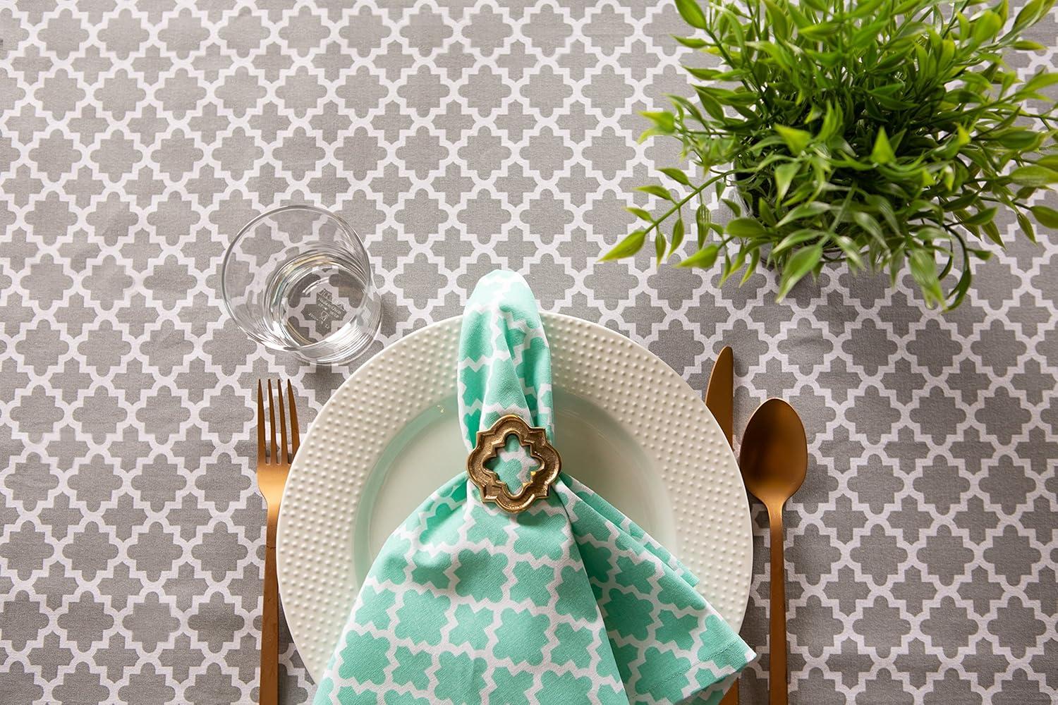 Gray Lattice Cotton Tablecloth with Pleated Corners, 60x84