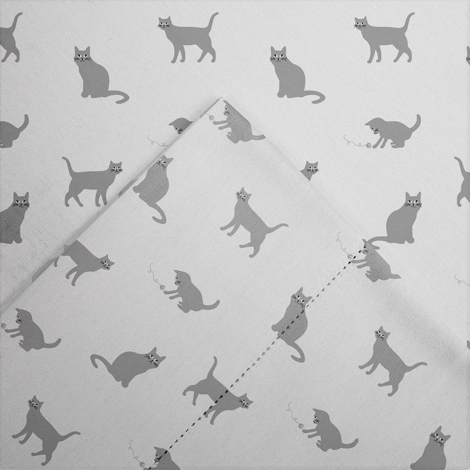 Pointehaven 180 GSM Velvet Feel Luxury Cotton Printed Flannel Sheet Set, Twin, Cats
