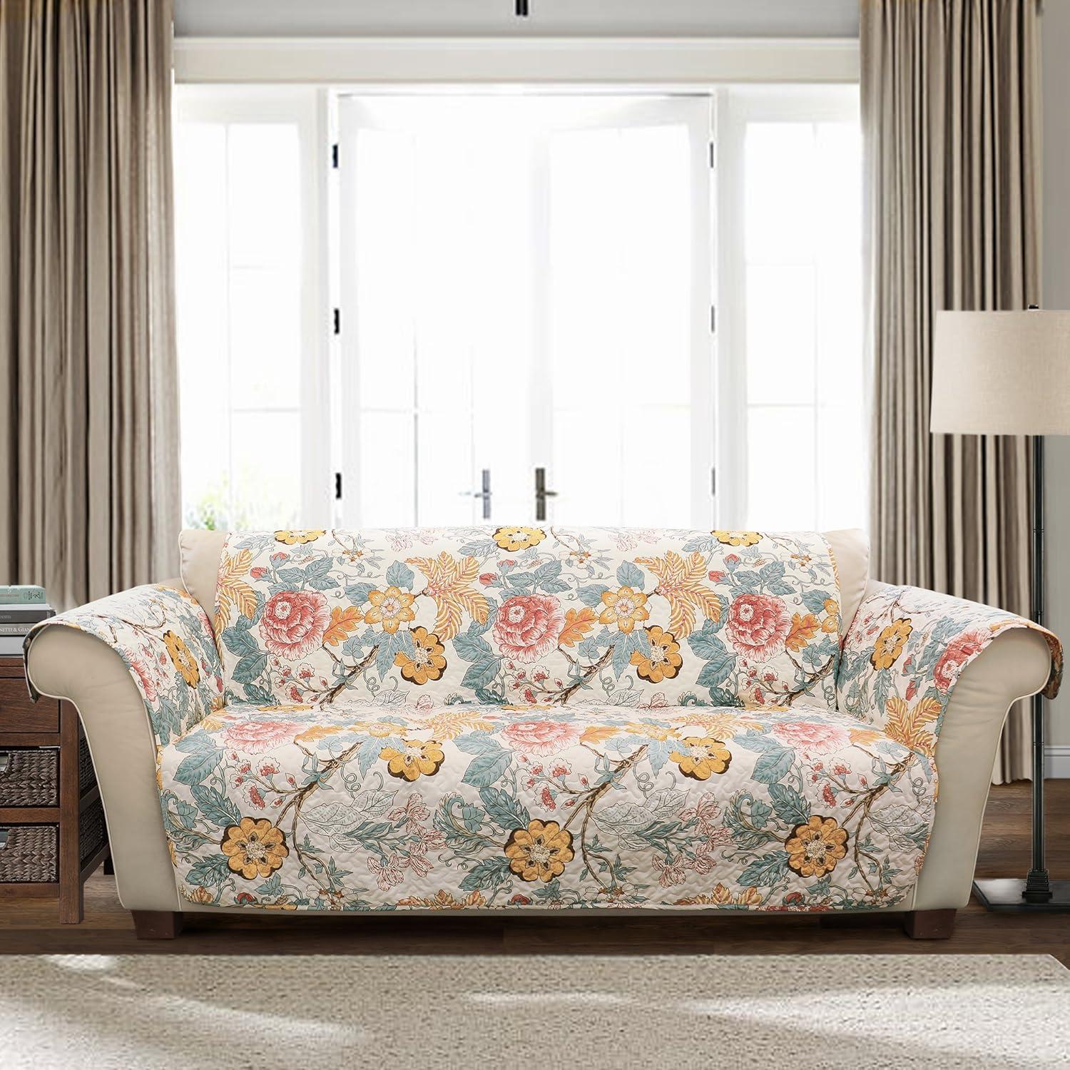 Sydney Floral Blue and Yellow Water-Resistant Loveseat Slipcover