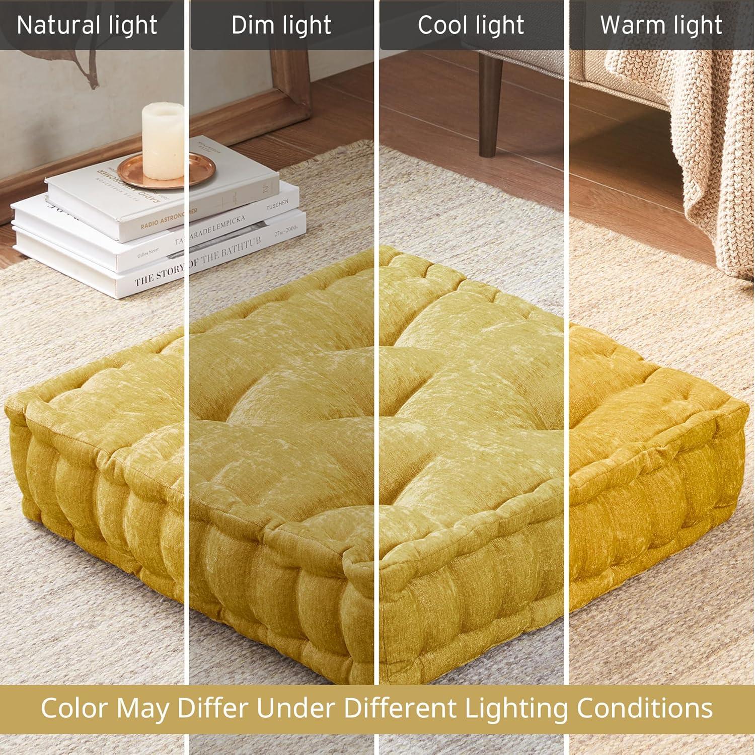 Intelligent Design Oversize Diah Poly Chenille Square Floor Pillow: Hypoallergenic, Indoor Use, Tufted with Scalloped Edge