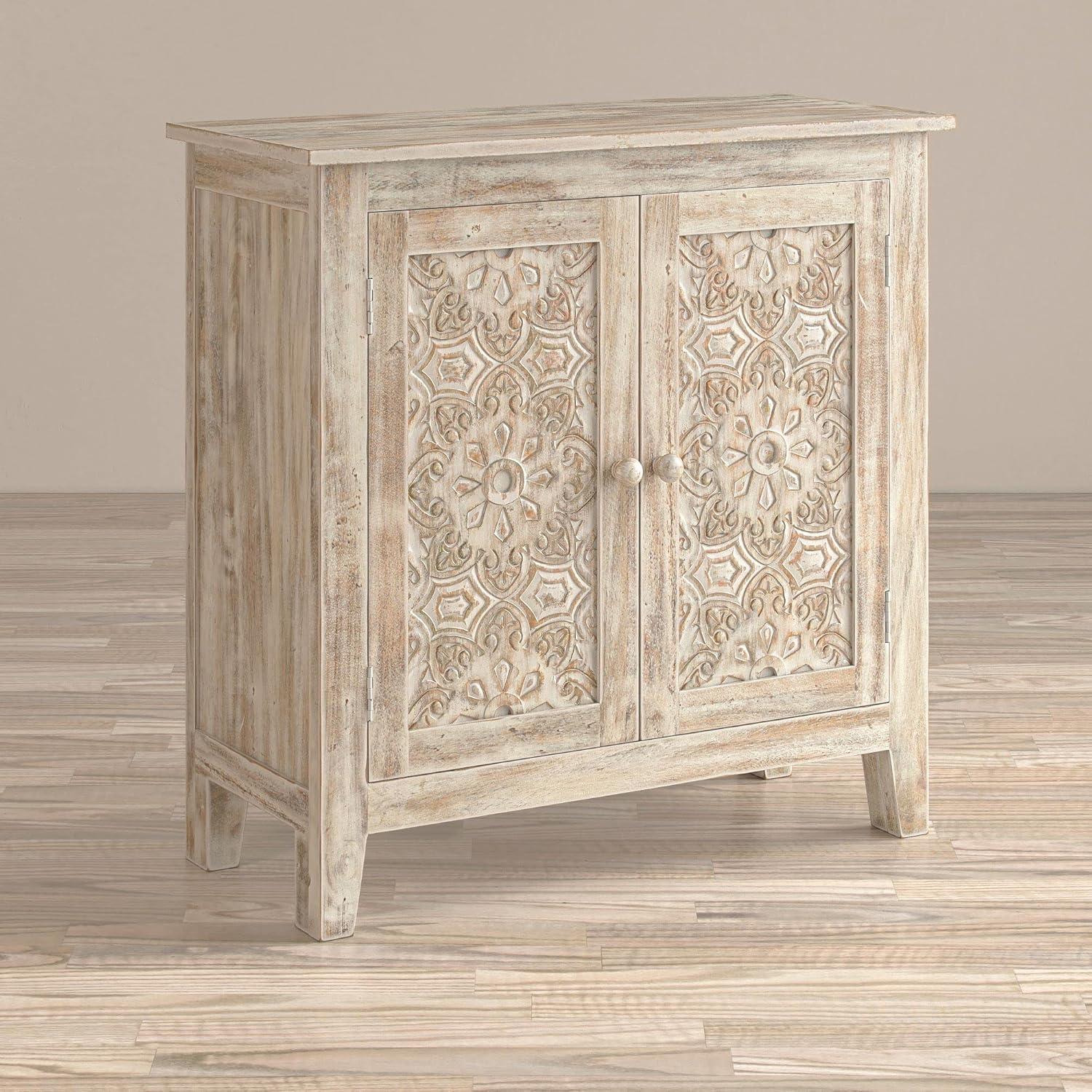 Cream Hand-Carved Mango Wood Transitional Accent Chest