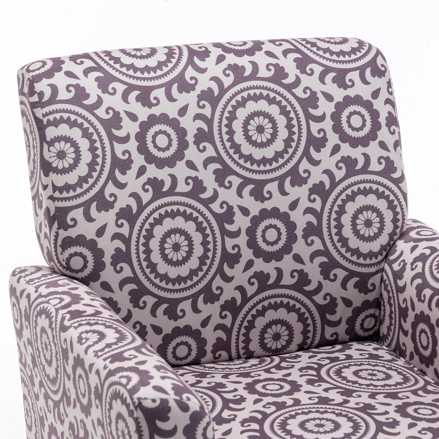 Contemporary Accent Arm Chair with Birch Wood Frame and Velvet Upholstery, Armchair for Office and Living Room Decor, Removable Cushions, 01 Printed Fabric