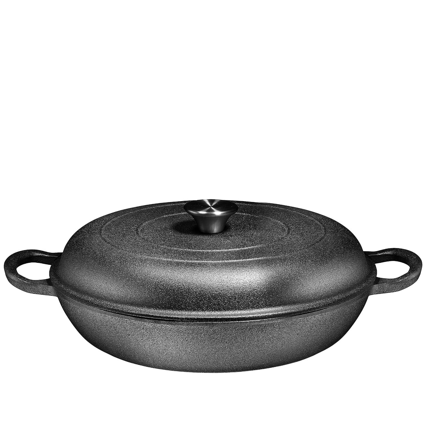 Black Enameled Cast Iron Non-Stick Casserole Braiser with Lid