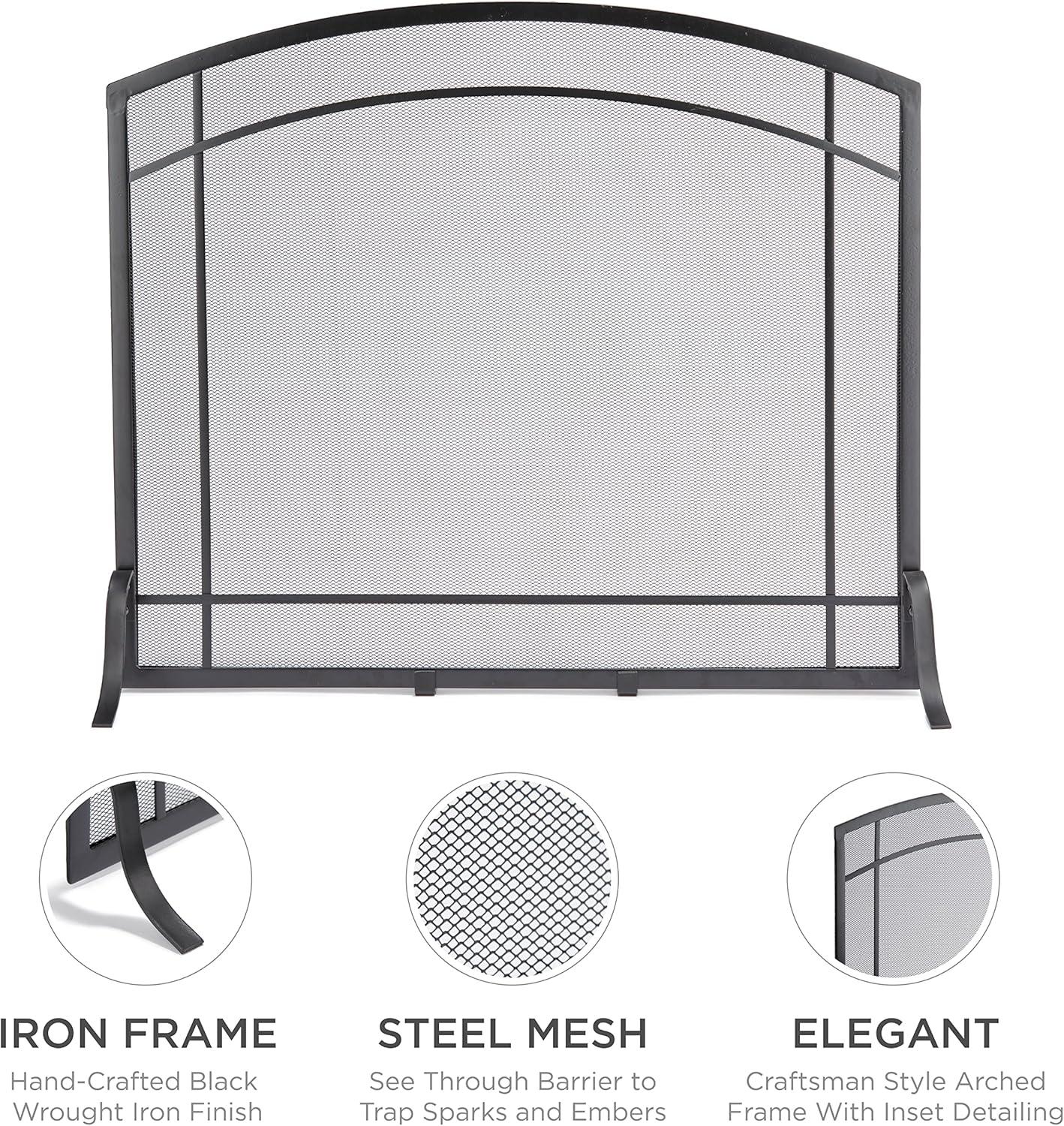 UniFlame Single Panel Black Wrought Iron Mission Screen