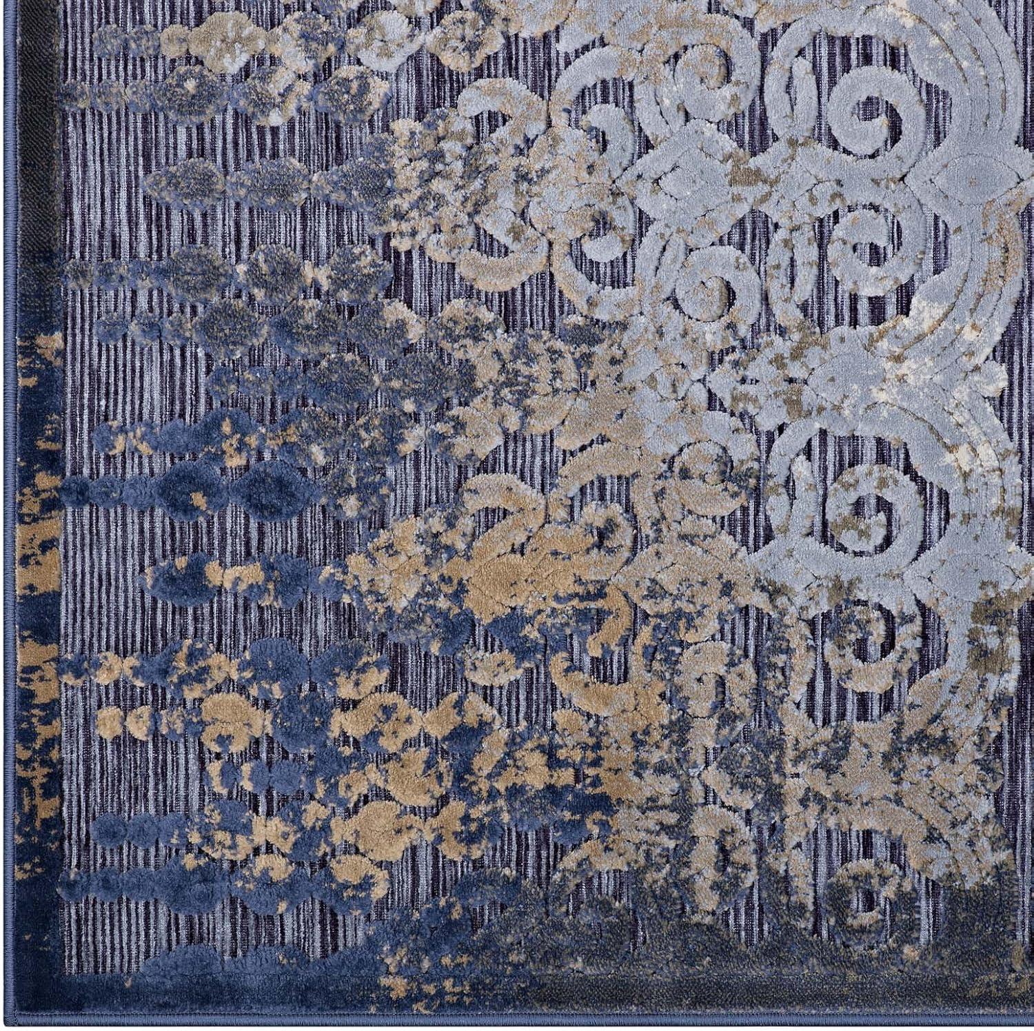 Kalene Distressed Vintage Floral 5'x8' Blue Chenille Area Rug