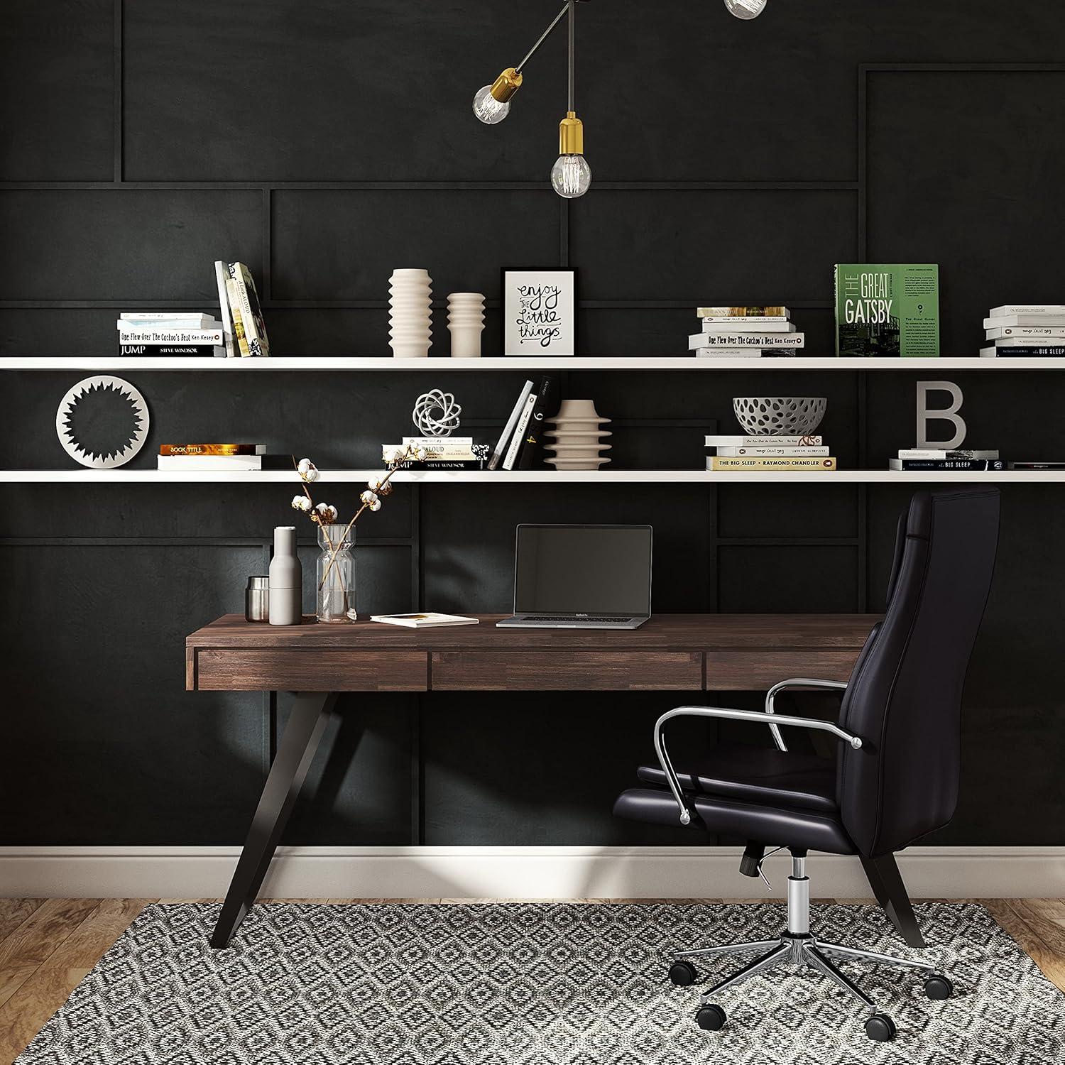 Simpli Home Lowry Solid Acacia Wood Desk, Industrial Style with Keyboard Tray and 2 Drawers