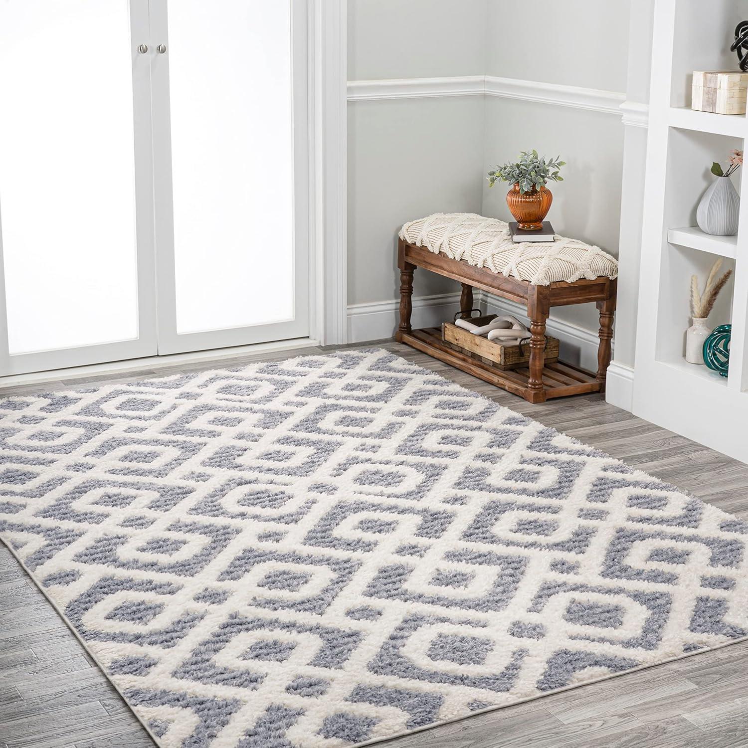 3' x 5' Astrid Retro Trellis High-Low Area Rug, Cream/Gray - JONATHAN Y