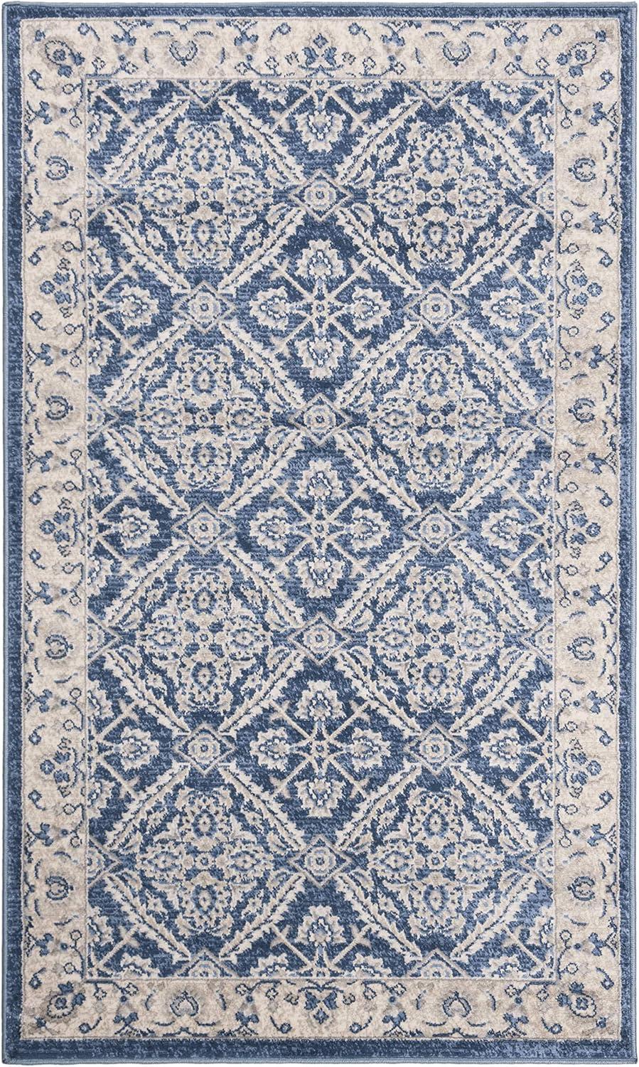 SAFAVIEH Brentwood Brandy Floral Geometric Area Rug, 3' x 5', Navy/Cream