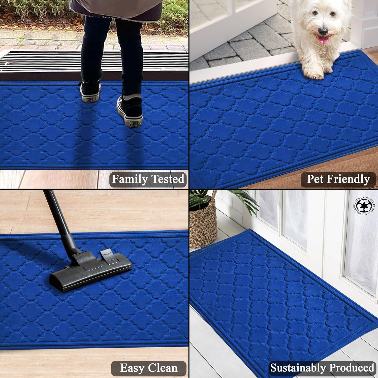 A1HC Indoor Outdoor Mat, Front and Back Entrance Welcome Mats, Large Front Door Patio Mats 24x36 Inches, Non-Slip Easy Clean Entrance Washable Large Size Doormats, Blue