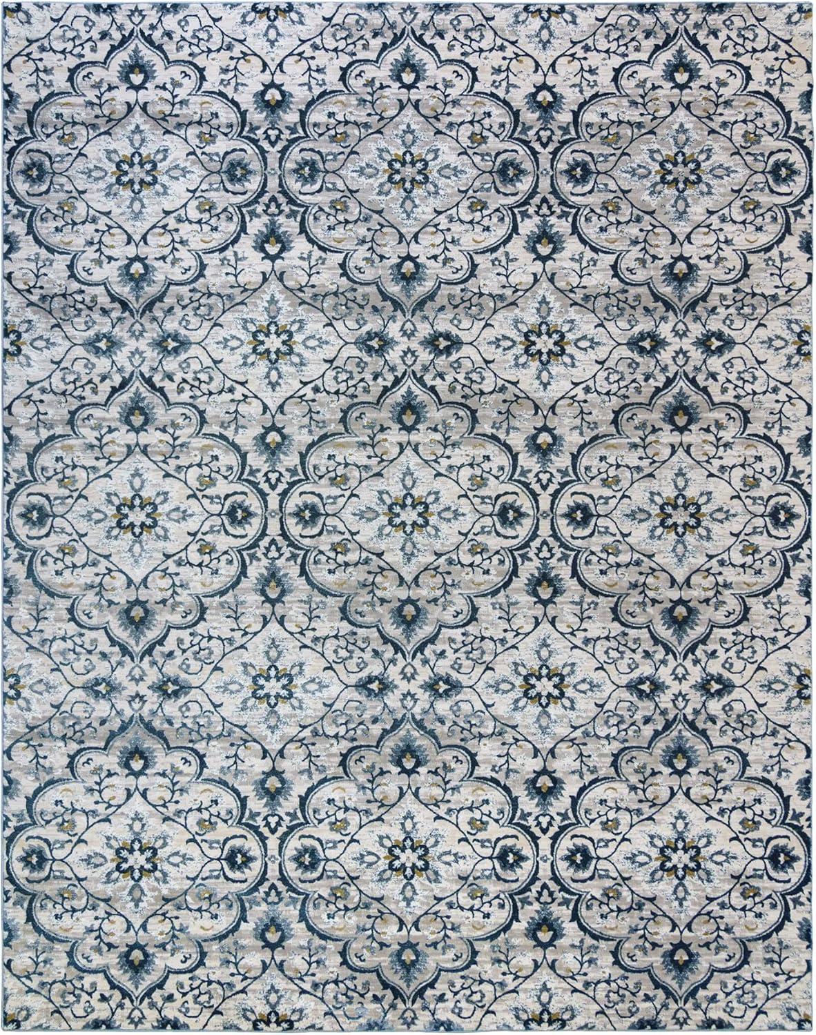 Tunny Blue and White Synthetic 5' x 7' Area Rug