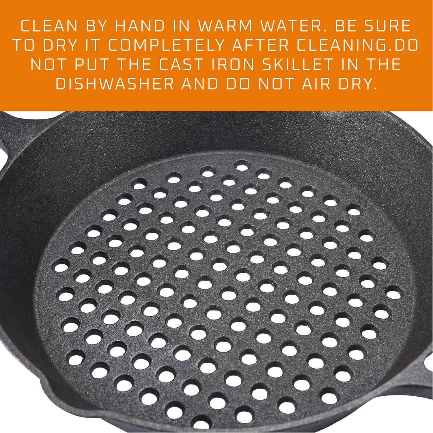 Bruntmor Enameled Cast Iron Skillet with Glass Lid | 10 Inch Deep Round Grill Pan and Frying Pan with Double Loop Handles | Black | Flat Cast Iron Skillet