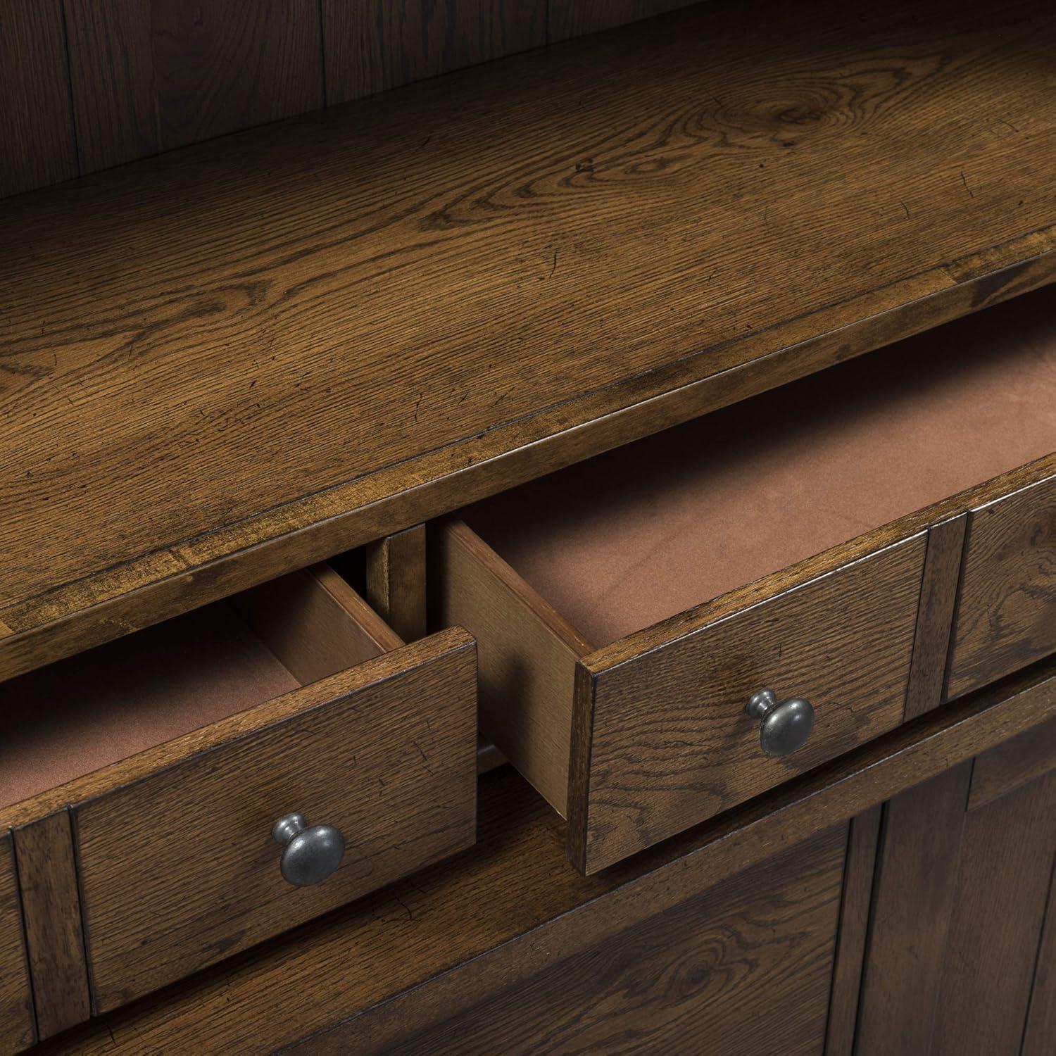 Traditional Dark Brown Lighted China Cabinet with Drawers