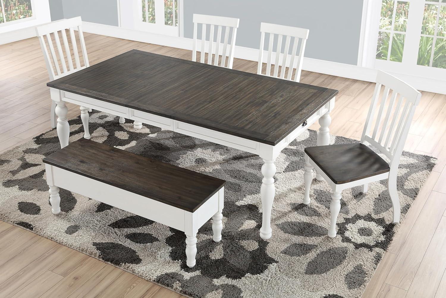 Transitional White Extendable Farmhouse Dining Table
