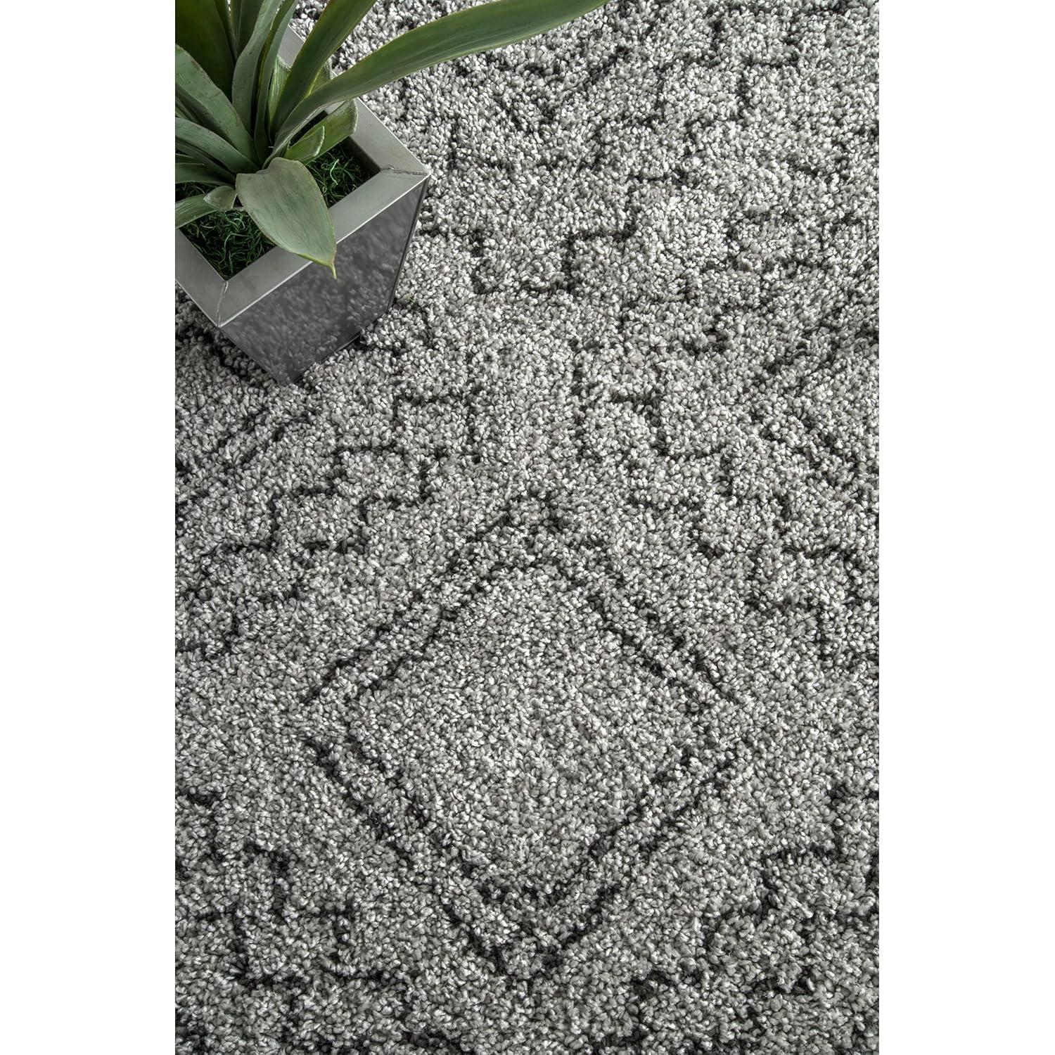 Nuloom Vasiliki Geometric 4 Square Accent Shag Indoor Area Rug for Living Room Bedroom Dining Room Nursery Entryway, Grey/Ivory