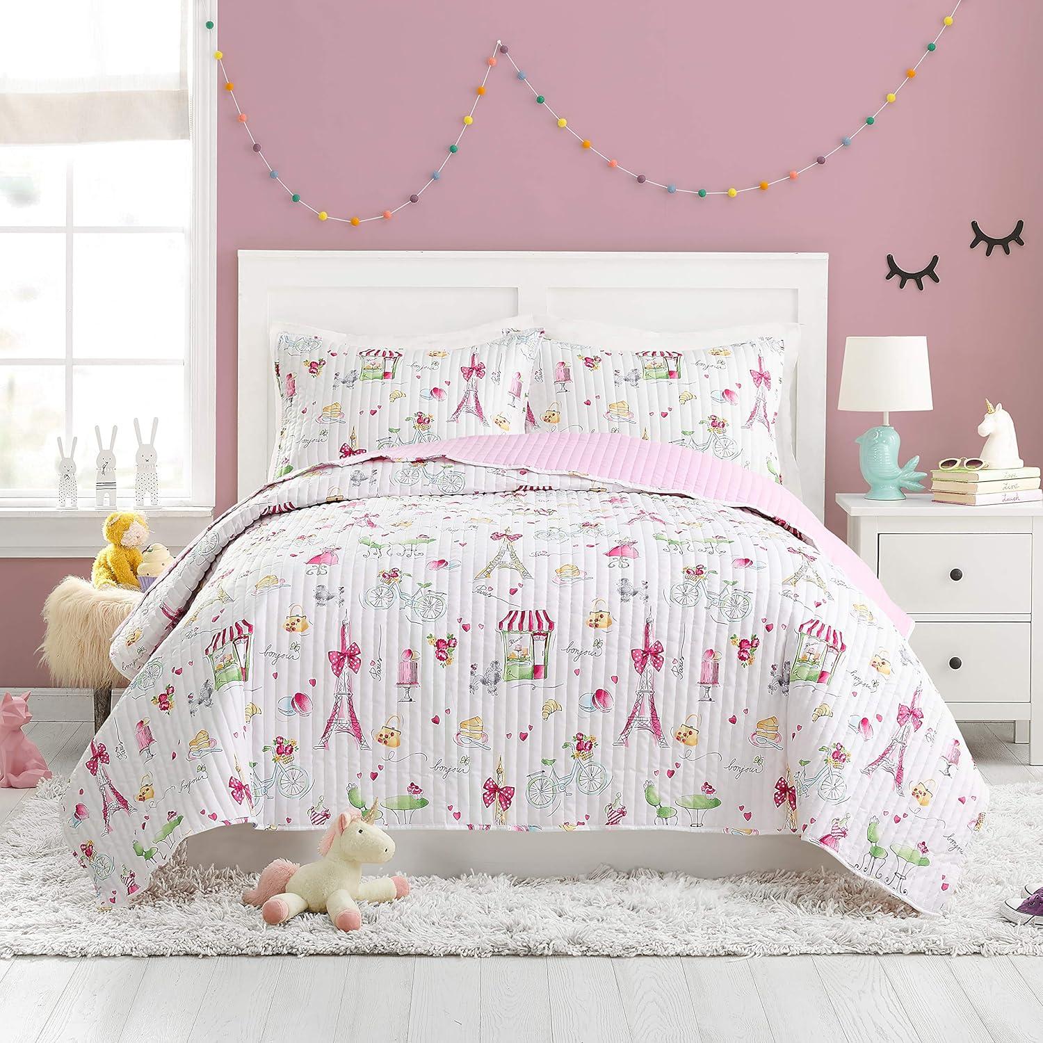 Pretty in Paris Pink Microfiber Twin Quilt Set