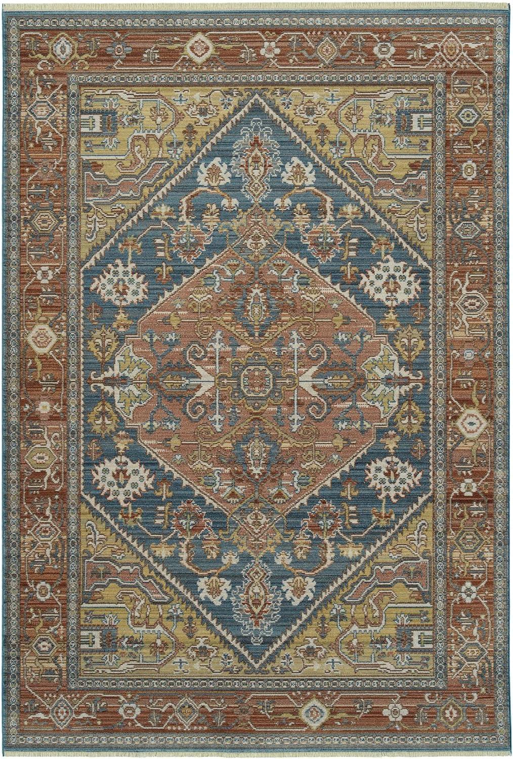 Rila Blue and Brown Square Synthetic Area Rug