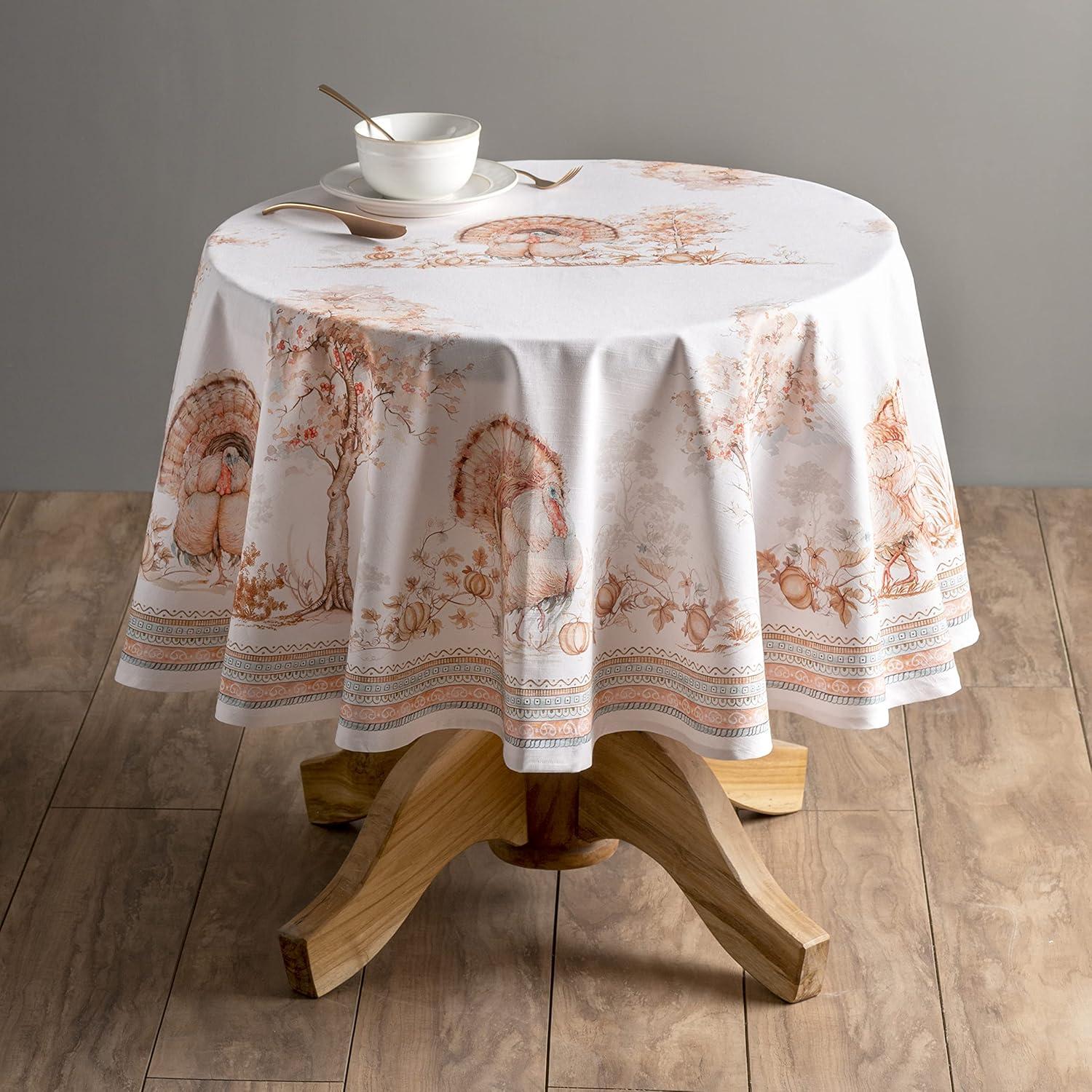 Maison d' Hermine Table Cloth Round Table 100% Cotton 63 Inches Tablecloth Reusable Decorative Everyday Use for Dining Room, Farmhouse, Home, Party, Festive & Wedding - Giving Thanks