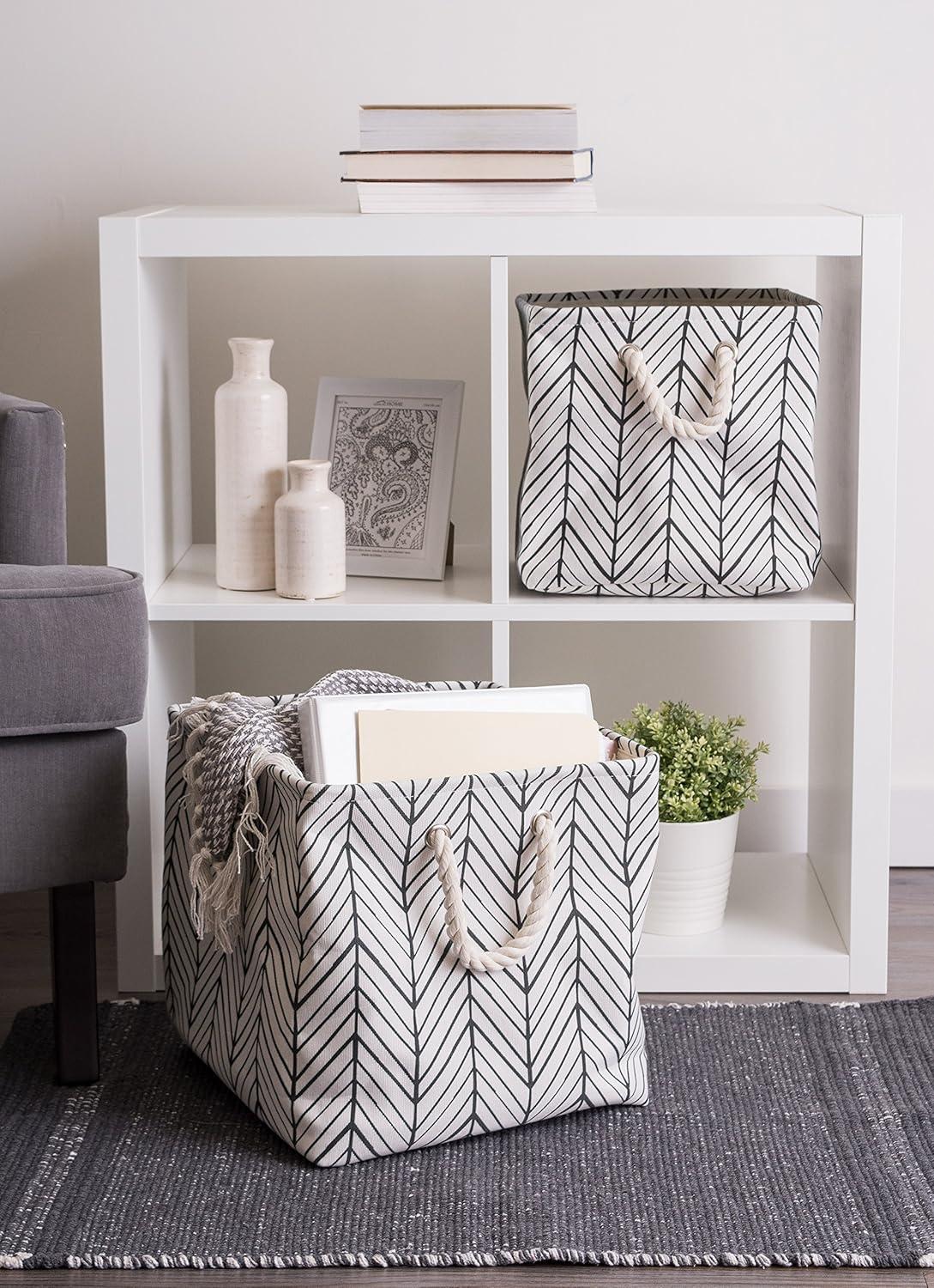 Contemporary Home Living 11" Black and White Square Multi Purpose Storage Bin