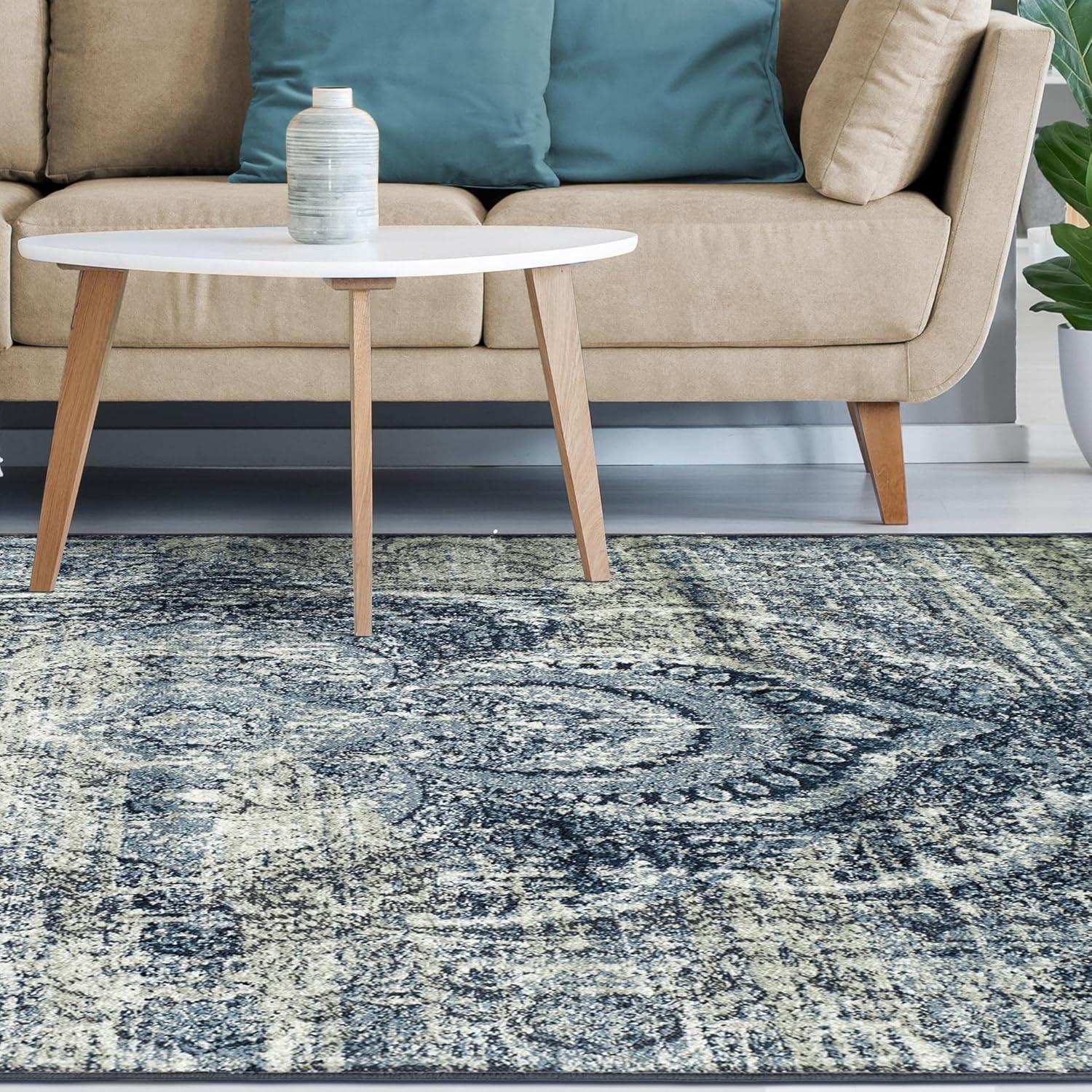 Salford Vintage Boho-Chic Medallion 6' x 9' Blue Indoor Area Rug