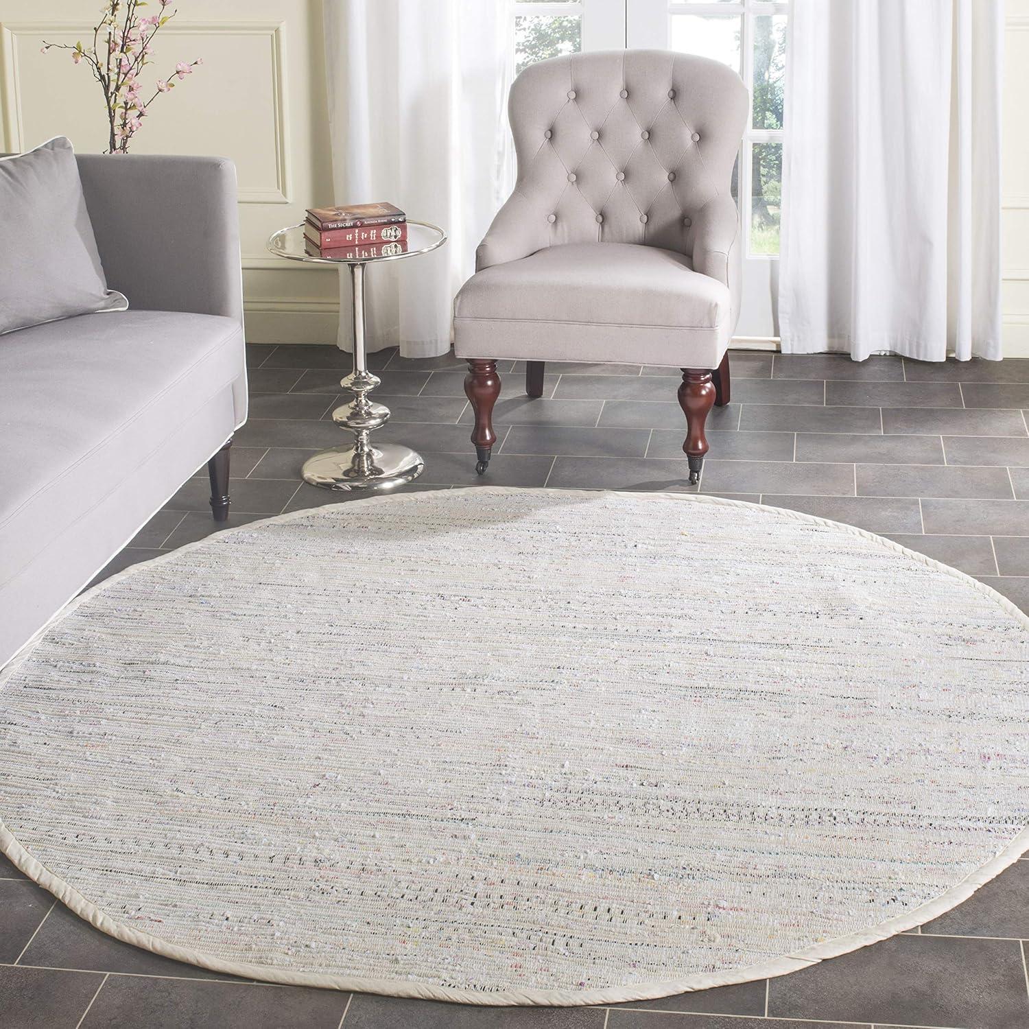 SAFAVIEH Rag Robynne Striped Cotton Area Rug, Ivory/Multi, 6' x 6' Round